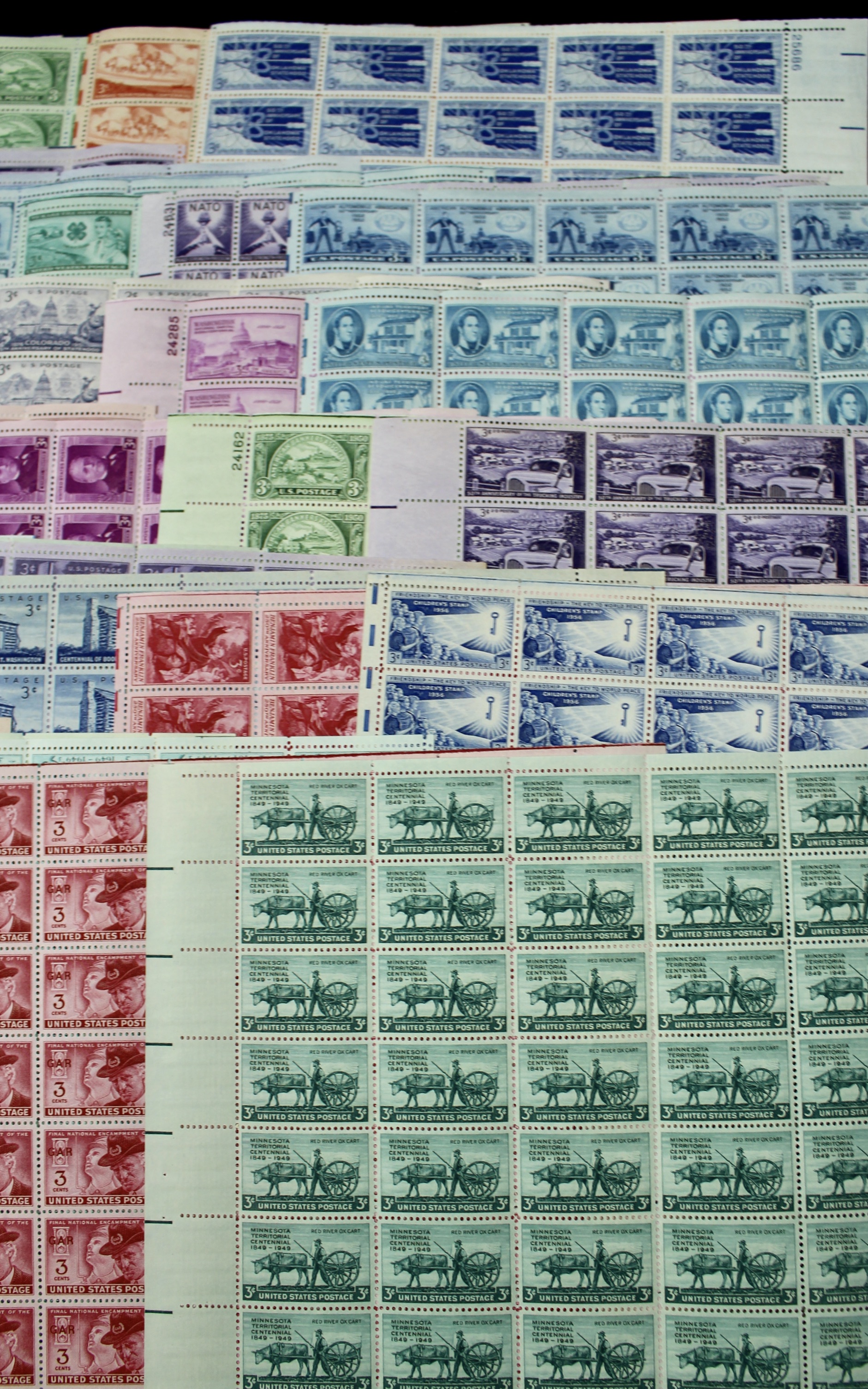 Forty-Five Different U.S. 3-Cent Postage Stamp Sheets, 1940s-1950s