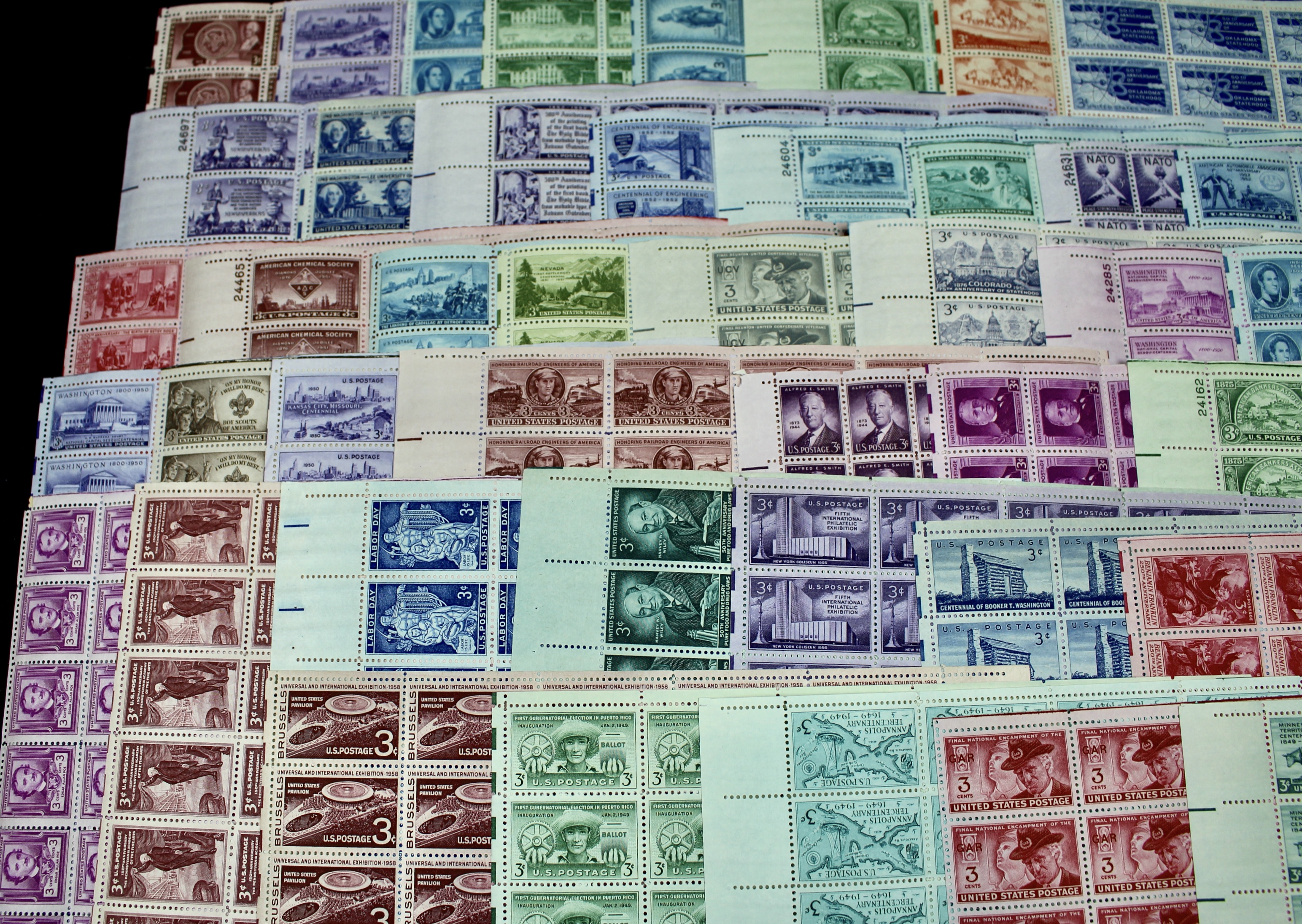 Forty-Five Different U.S. 3-Cent Postage Stamp Sheets, 1940s-1950s