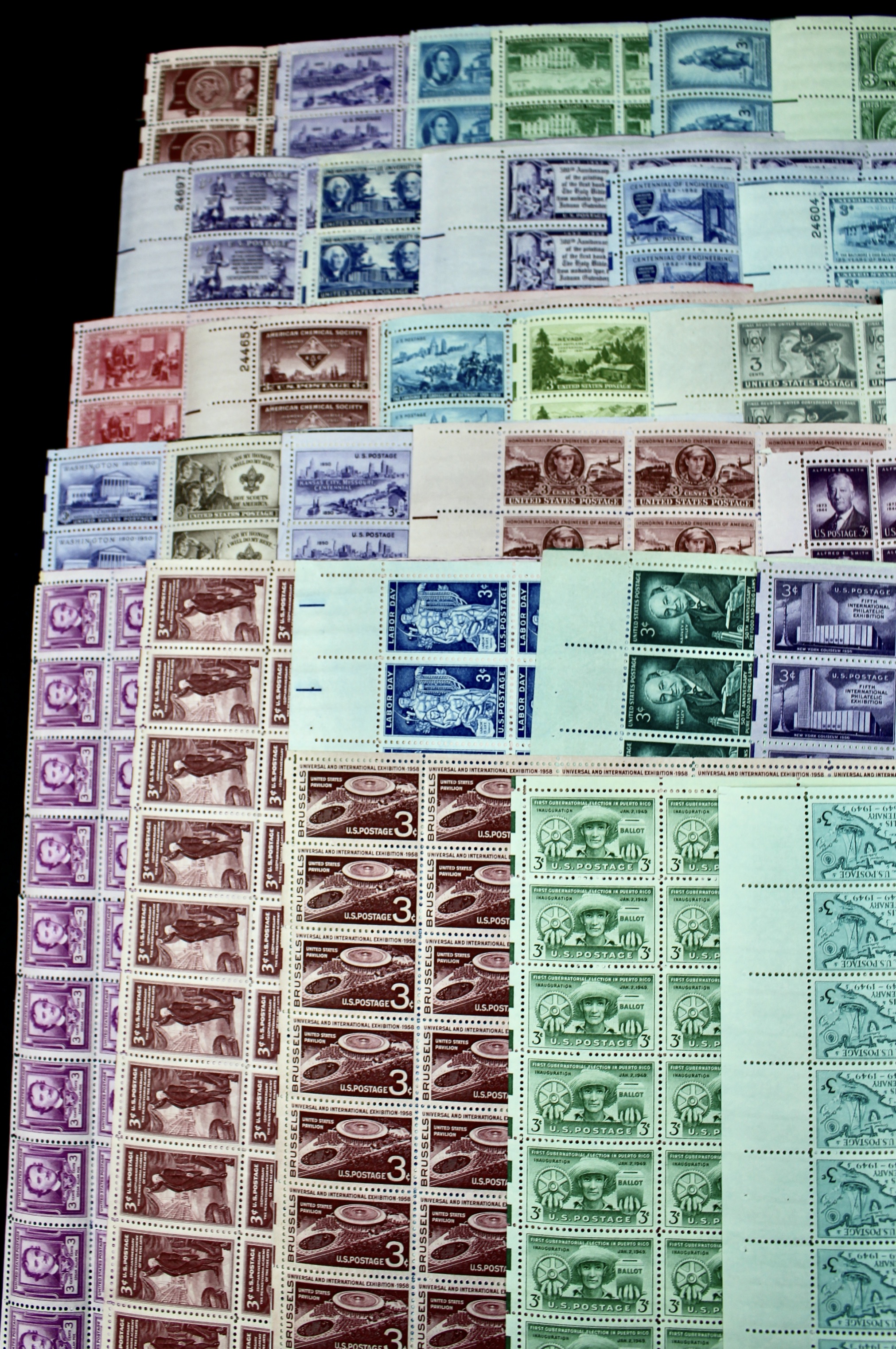Forty-Five Different U.S. 3-Cent Postage Stamp Sheets, 1940s-1950s