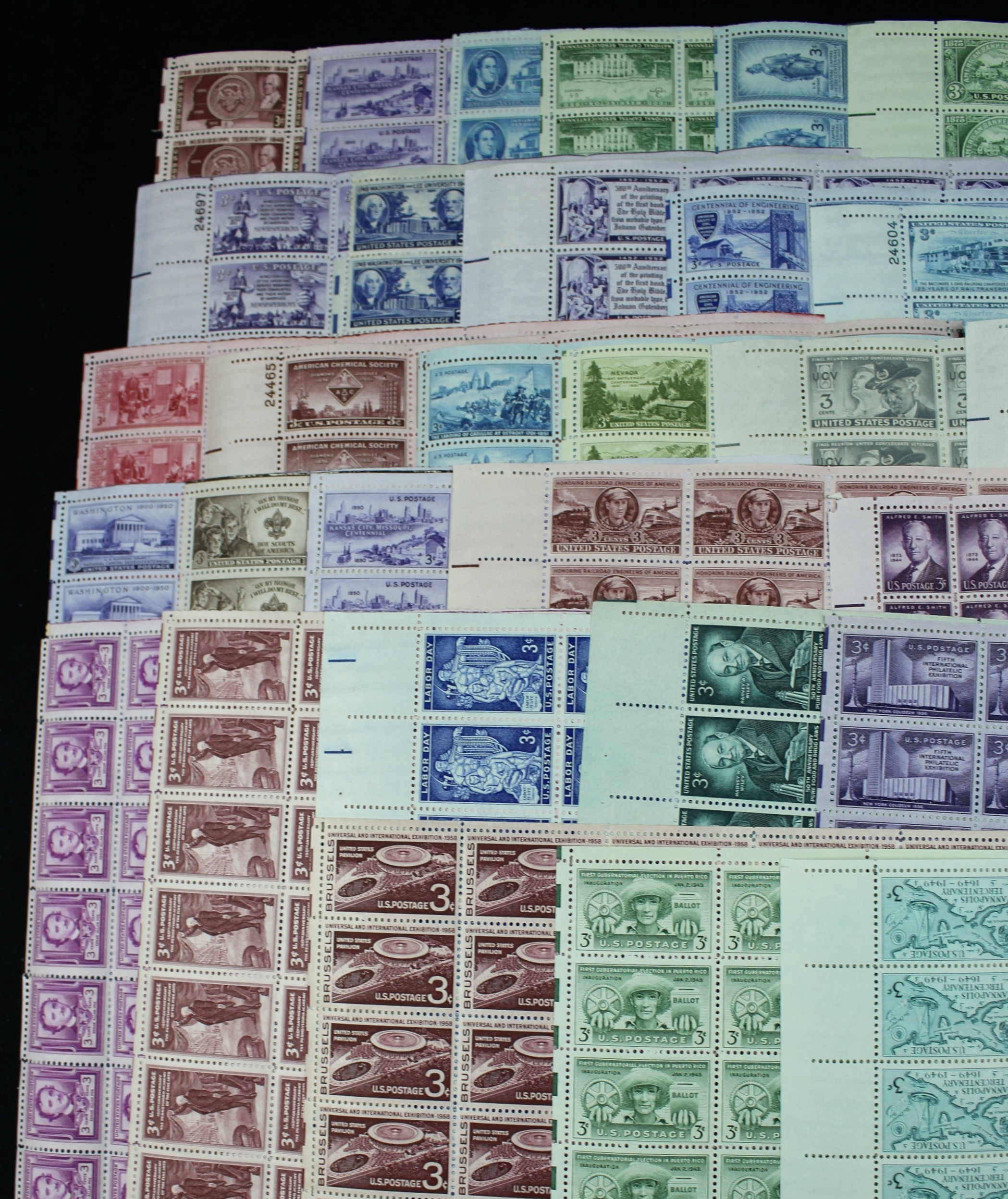 Forty-Five Different U.S. 3-Cent Postage Stamp Sheets, 1940s-1950s