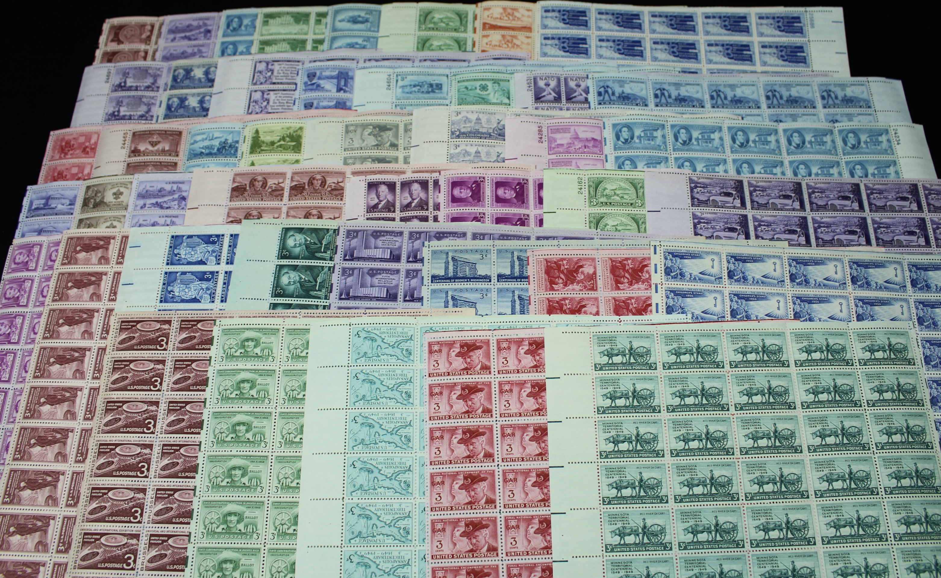 Forty-Five Different U.S. 3-Cent Postage Stamp Sheets, 1940s-1950s