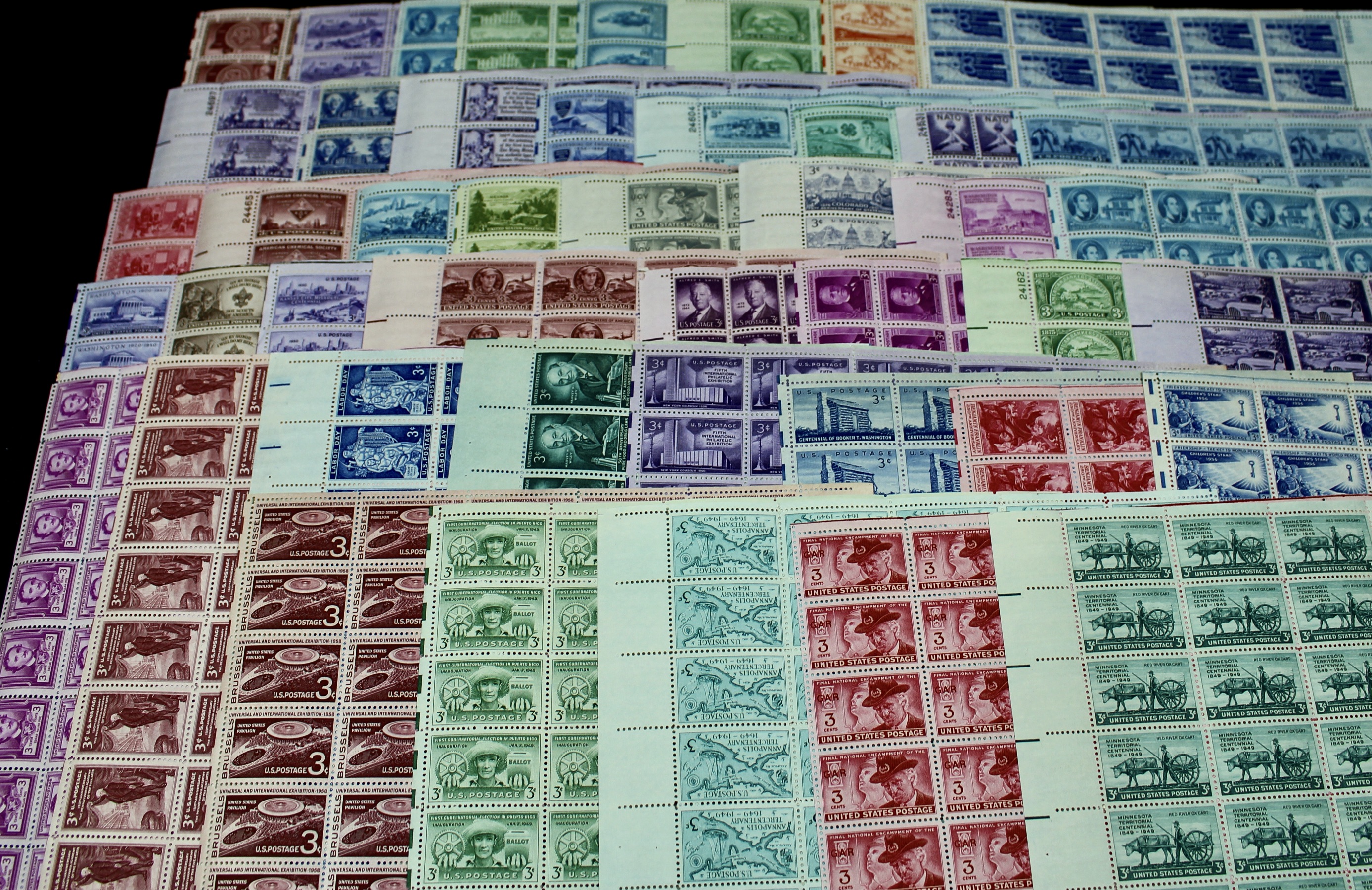 Forty-Five Different U.S. 3-Cent Postage Stamp Sheets, 1940s-1950s