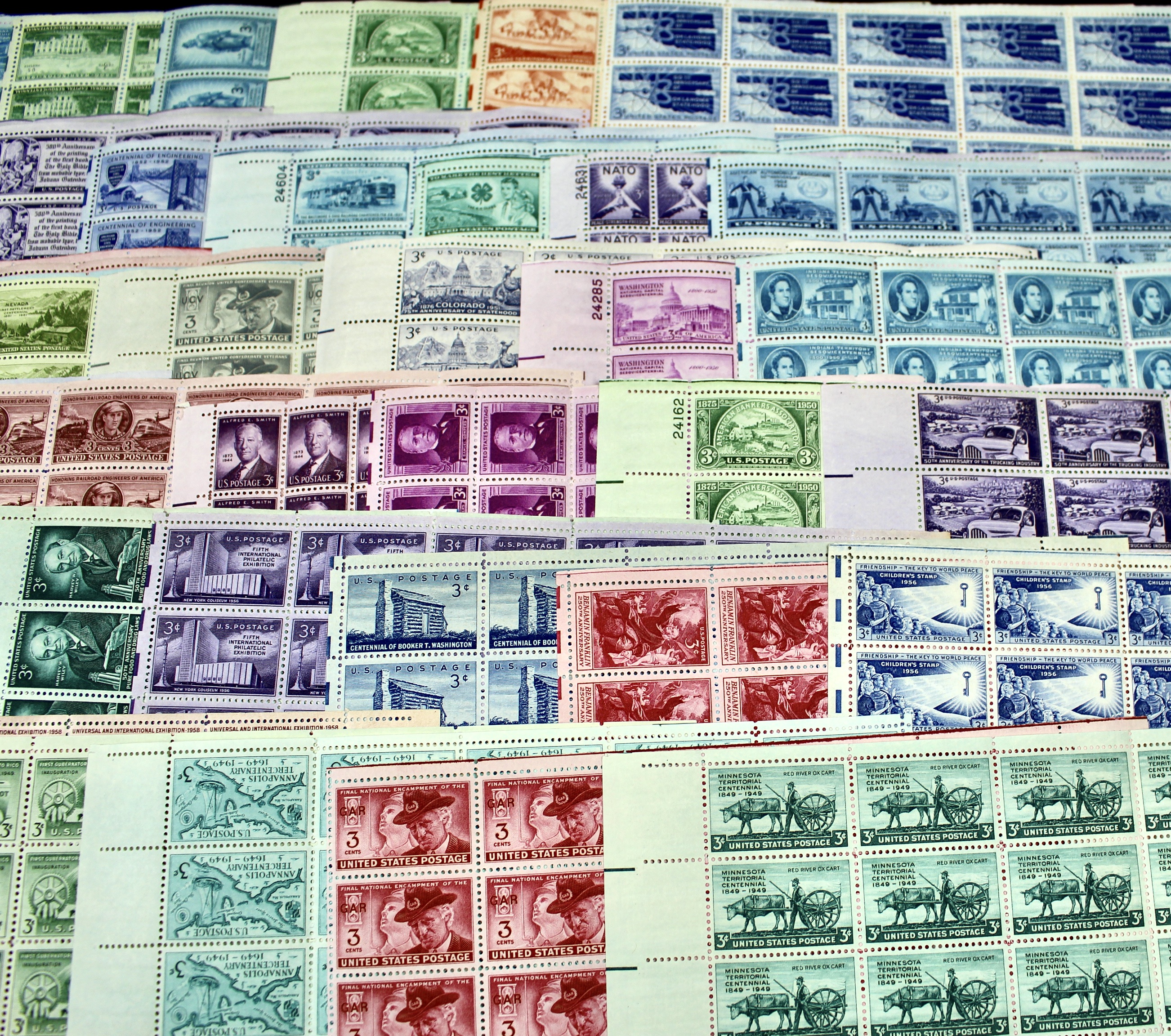 Forty-Five Different U.S. 3-Cent Postage Stamp Sheets, 1940s-1950s