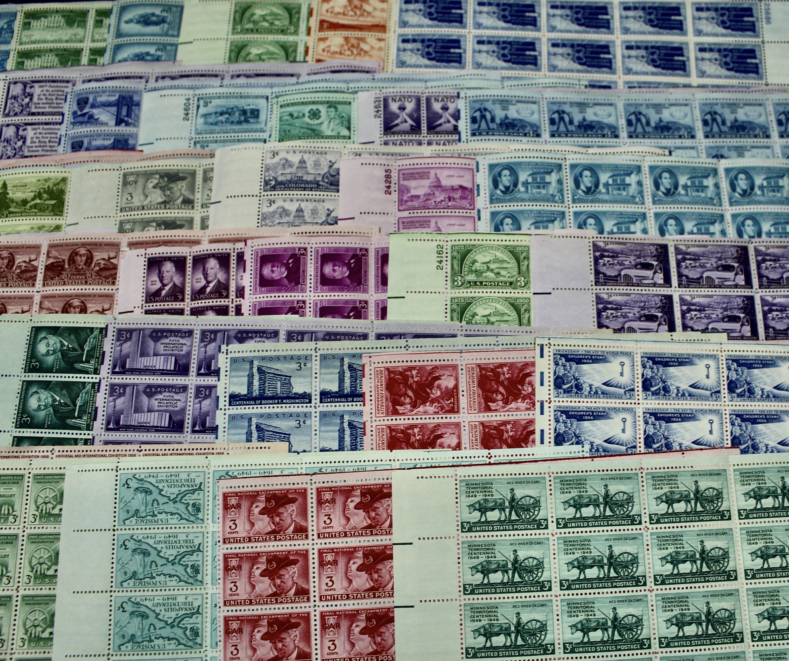 Forty-Five Different U.S. 3-Cent Postage Stamp Sheets, 1940s-1950s
