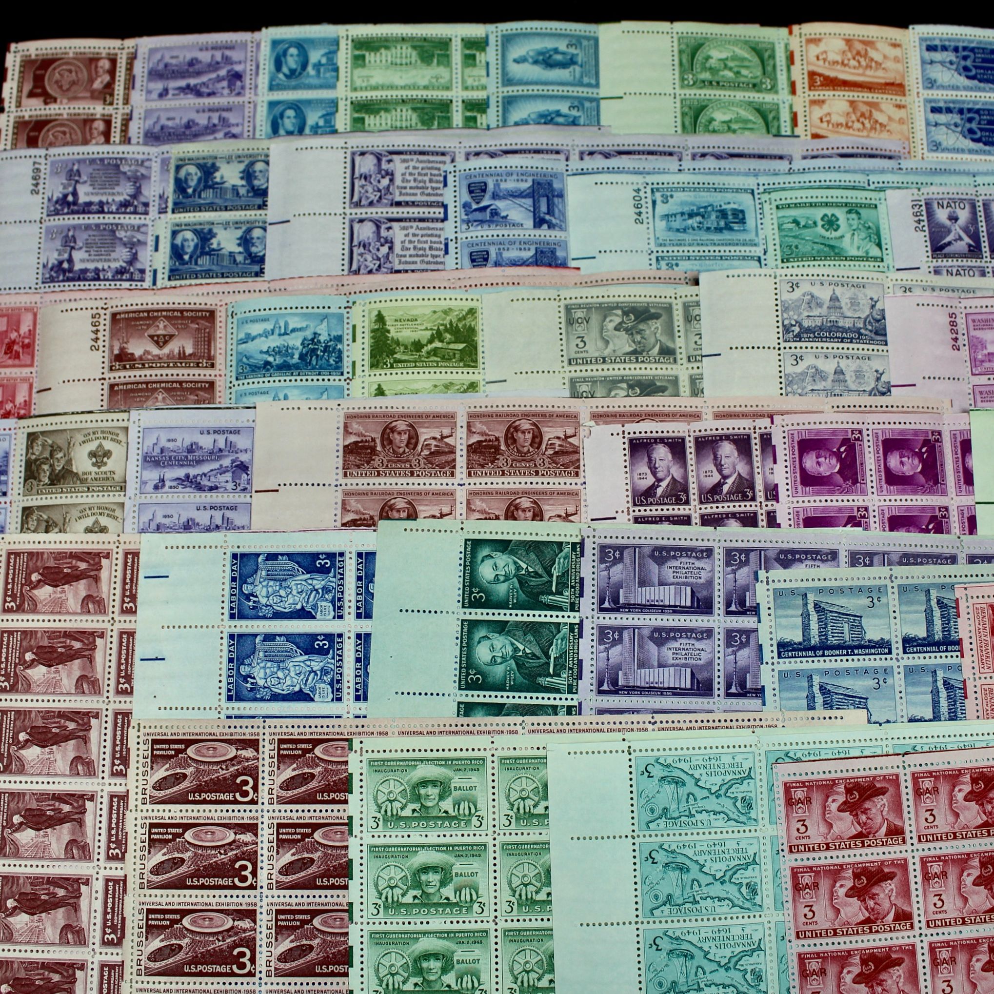 Forty-Five Different U.S. 3-Cent Postage Stamp Sheets, 1940s-1950s