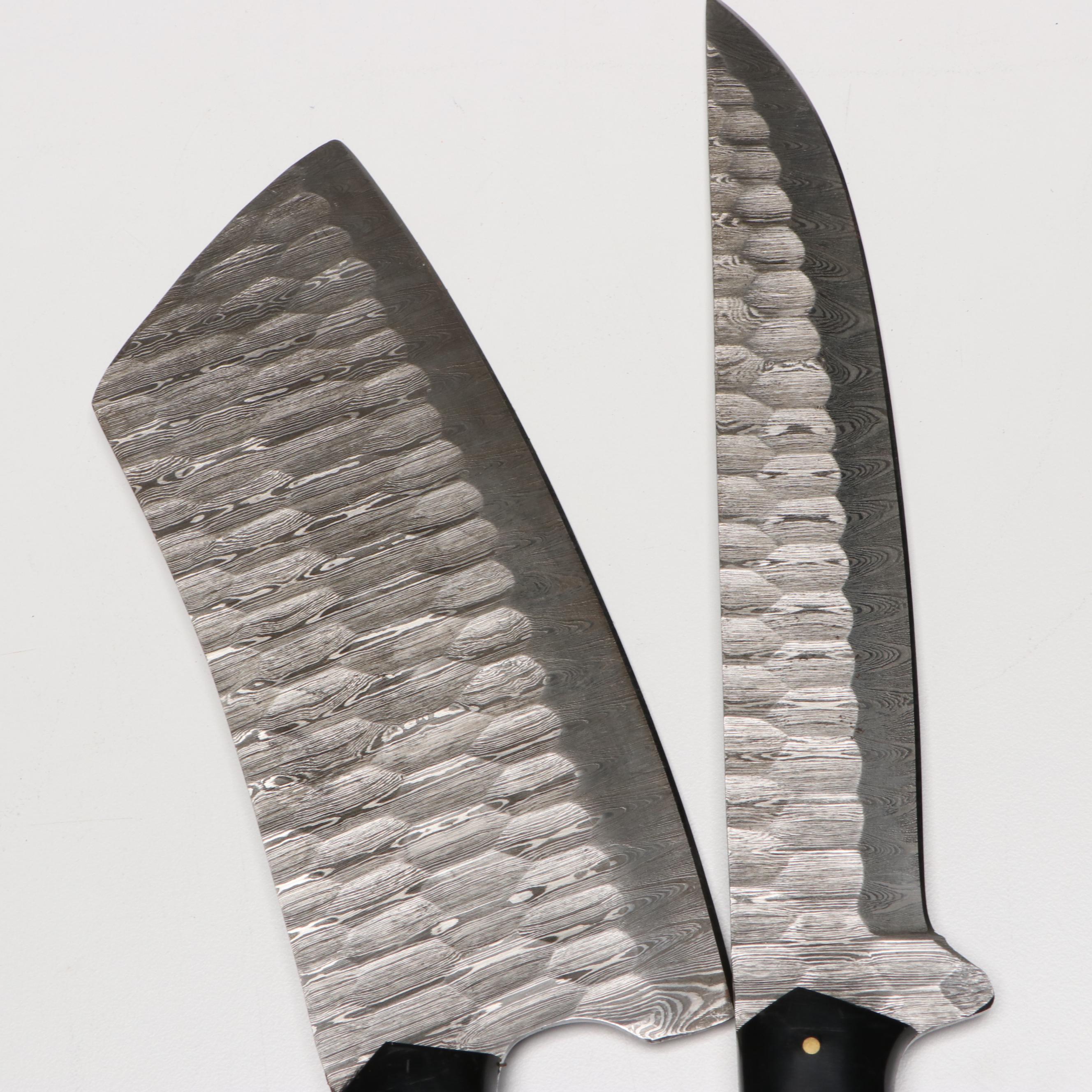 Damascus Steel and Marbled Handle Chef's Knife Set in Suede Leather Roll