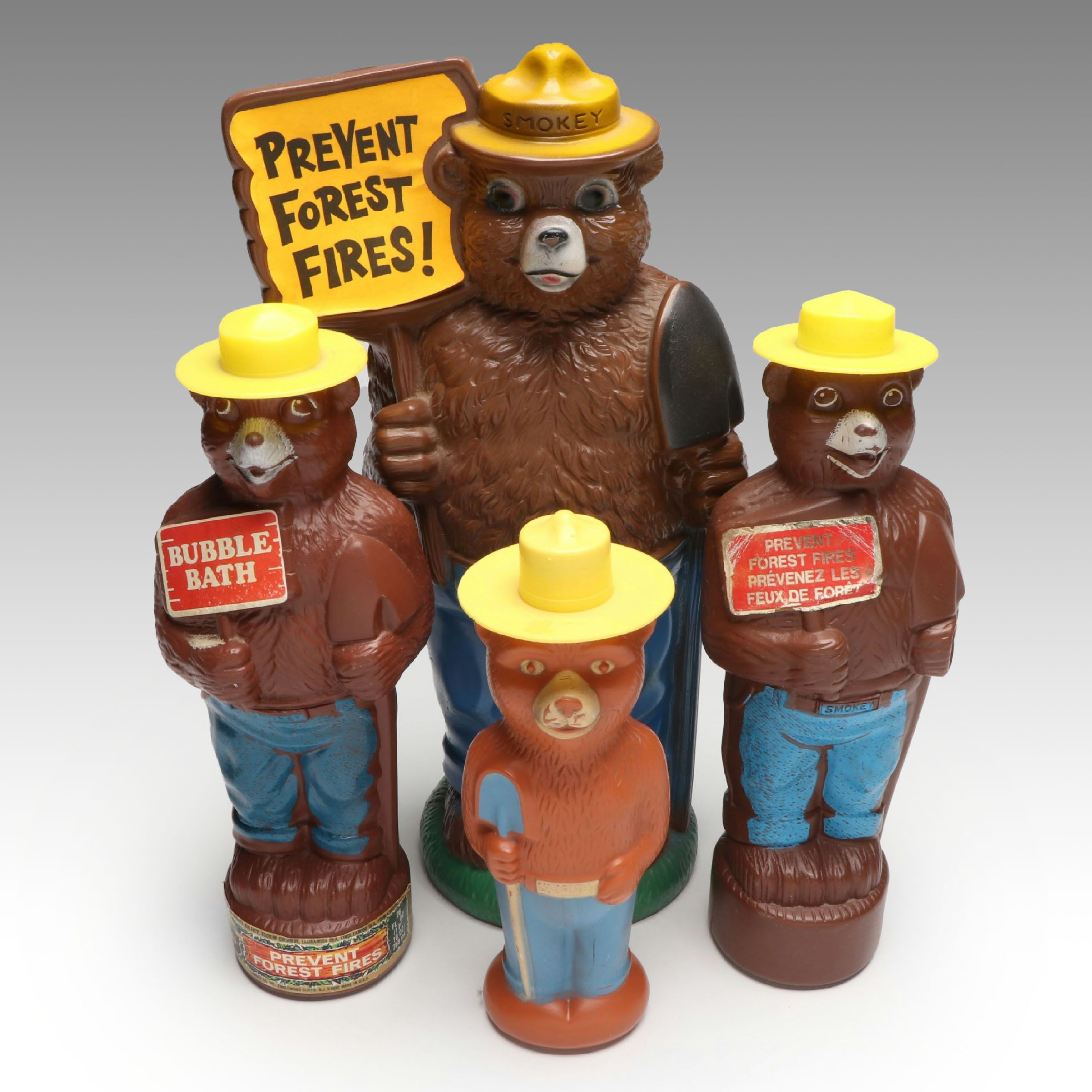 Play Pal Plastic Smokey the  Bear Bank with "Soaky" and More Bubble Bath Bottles