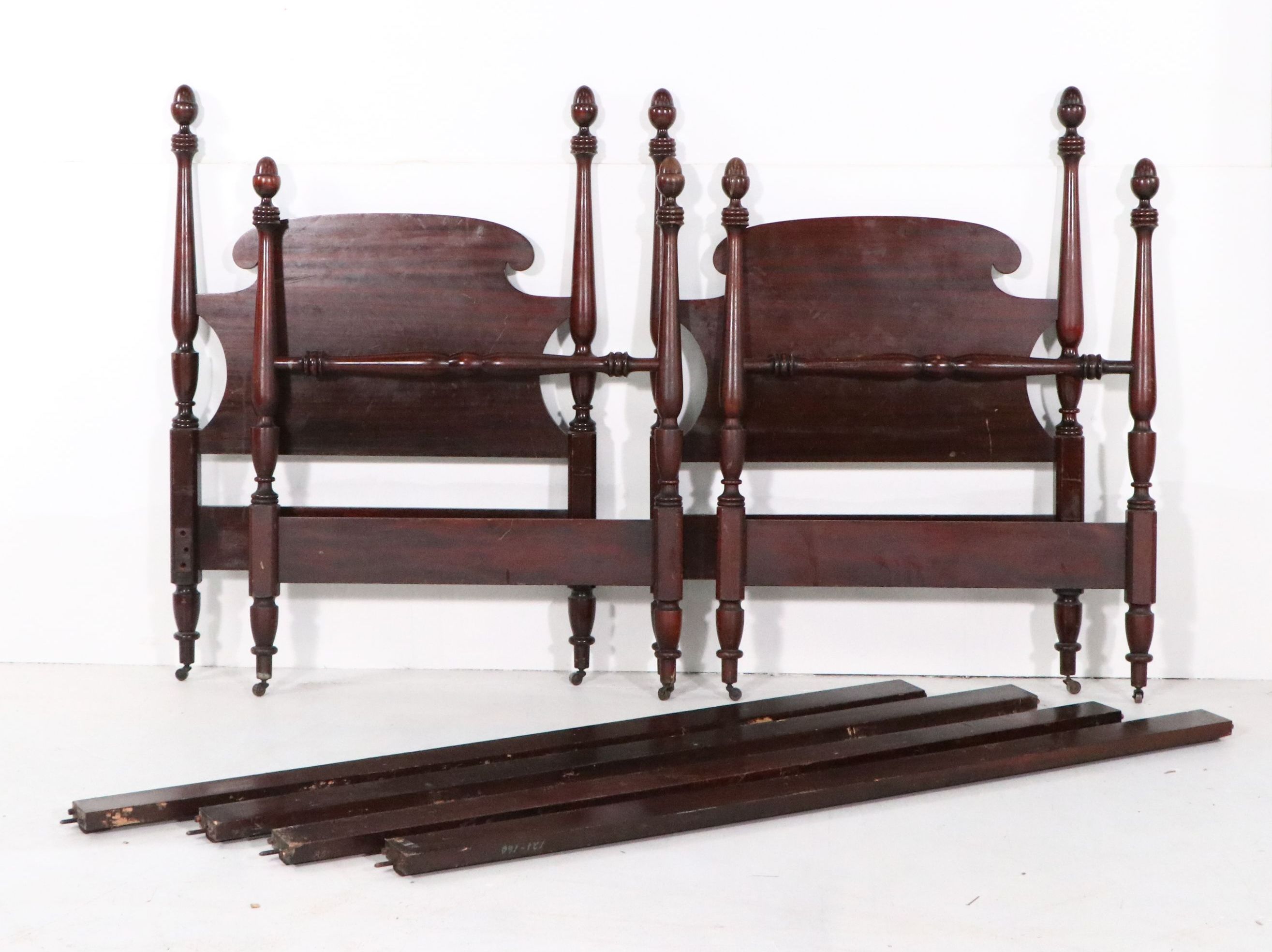 Pair of Robert Mitchell Furniture Co. Federal Style Mahogany Twin Bed Frames