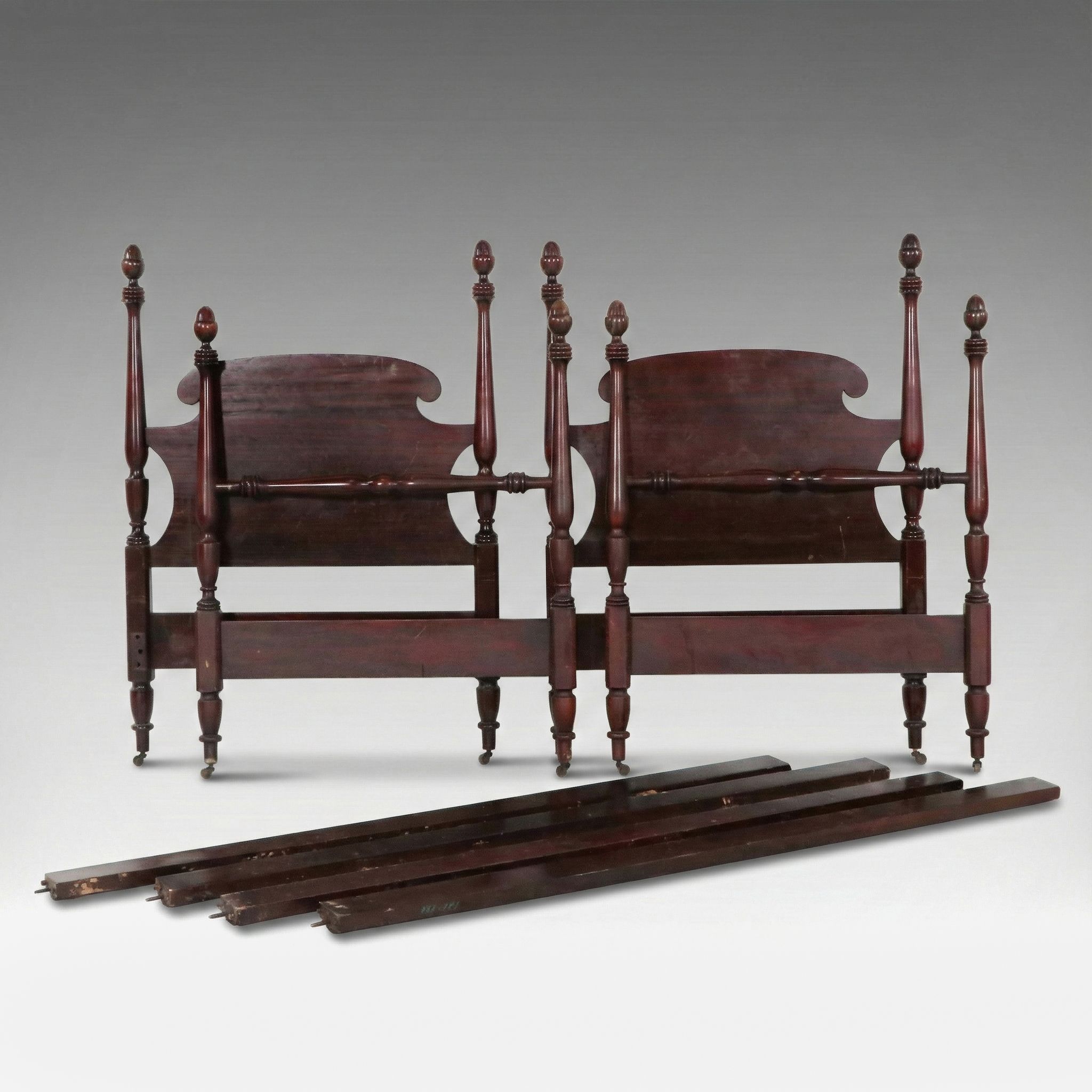 Pair of Robert Mitchell Furniture Co. Federal Style Mahogany Twin Bed Frames