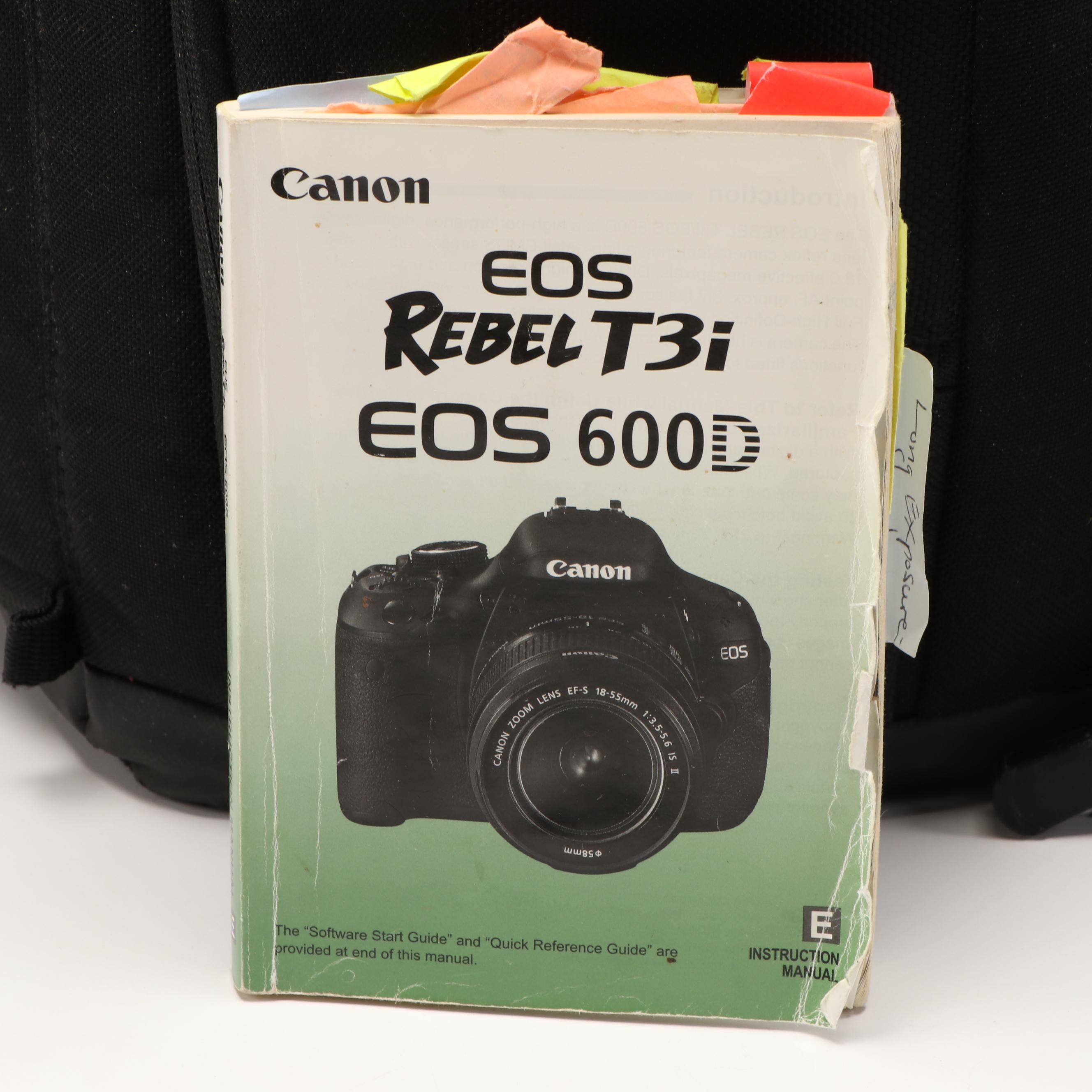 Canon EOS Rebel T3i DSLR Camera with Tarmac Camera Bag and Other Accessories