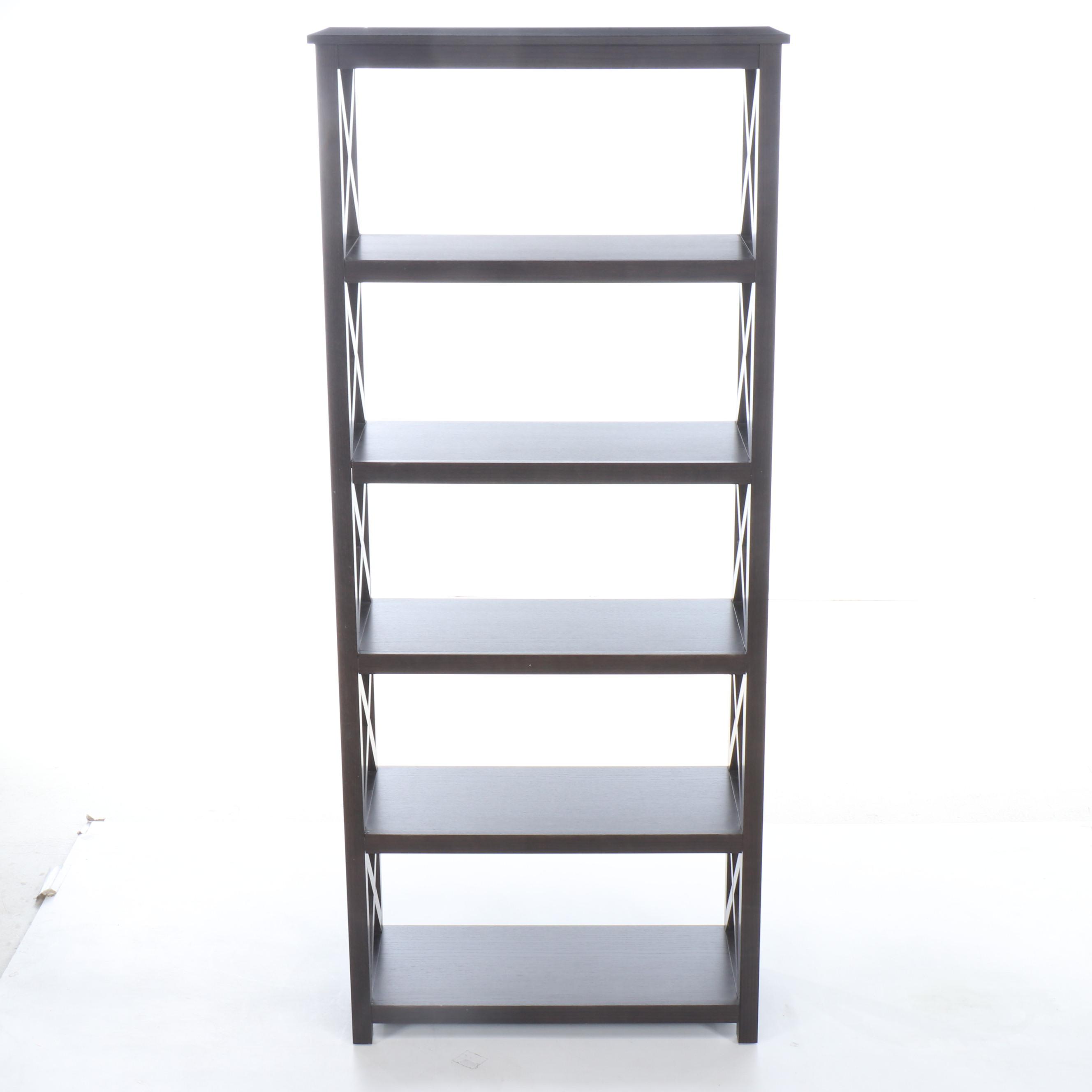 Contemporary Walnut Finish Five-Tier Freestanding Bookcase