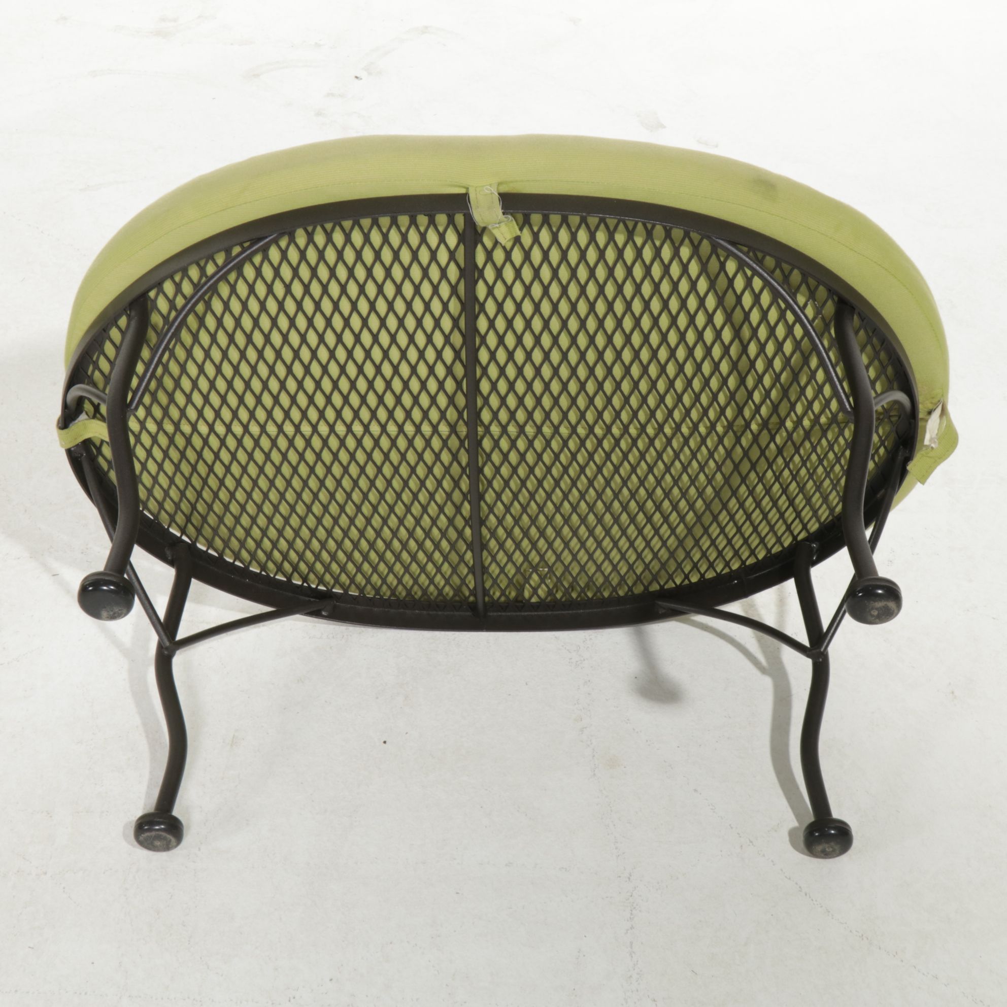 Wrought Iron Patio Armchairs with Multicolor Buttons and Footstool