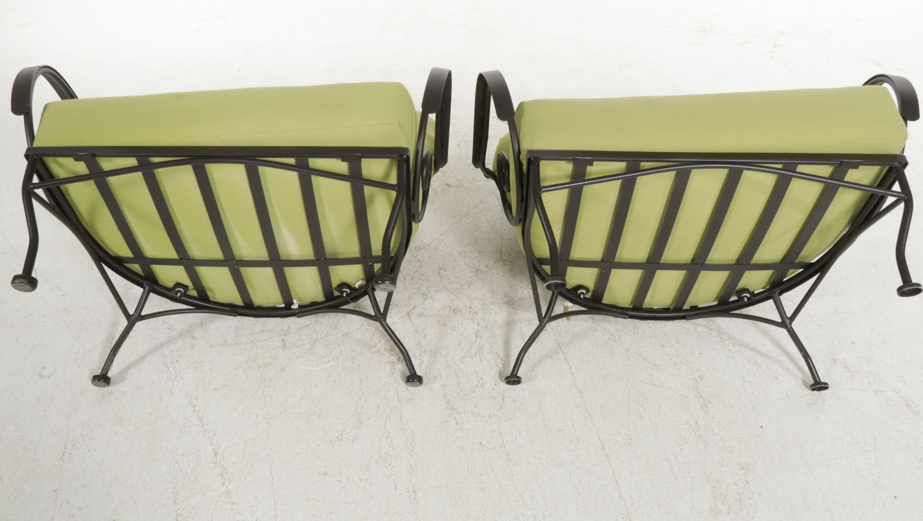 Wrought Iron Patio Armchairs with Multicolor Buttons and Footstool