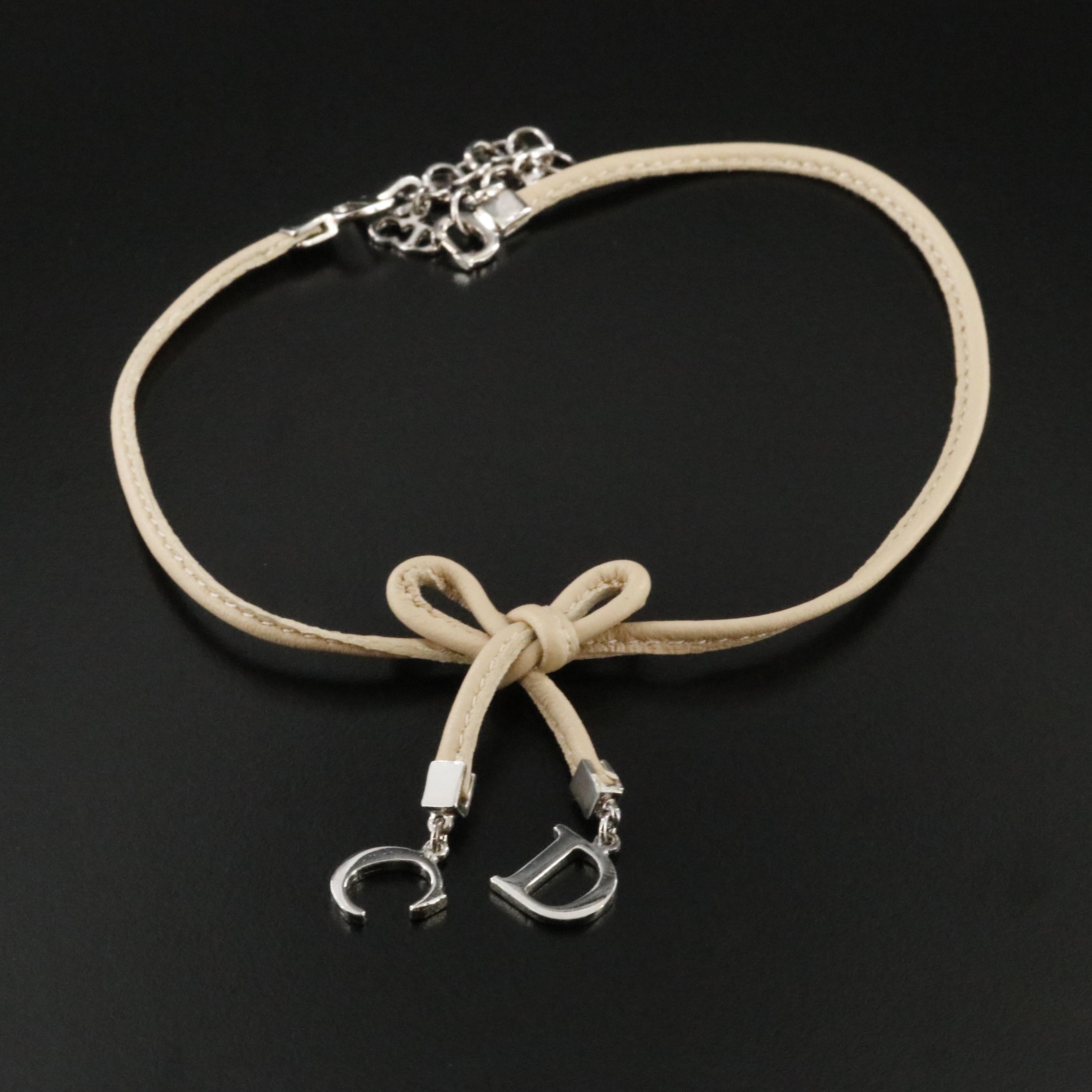 Christian Dior CD Faux Leather Bow Necklace