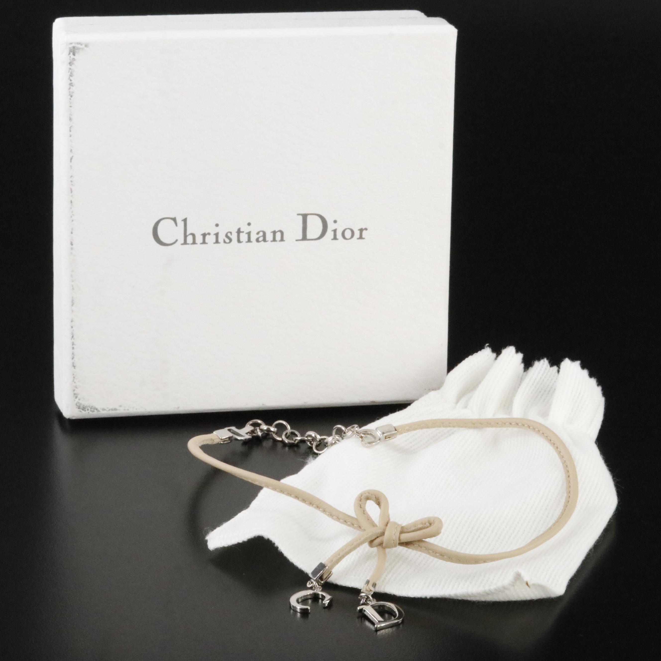 Christian Dior CD Faux Leather Bow Necklace