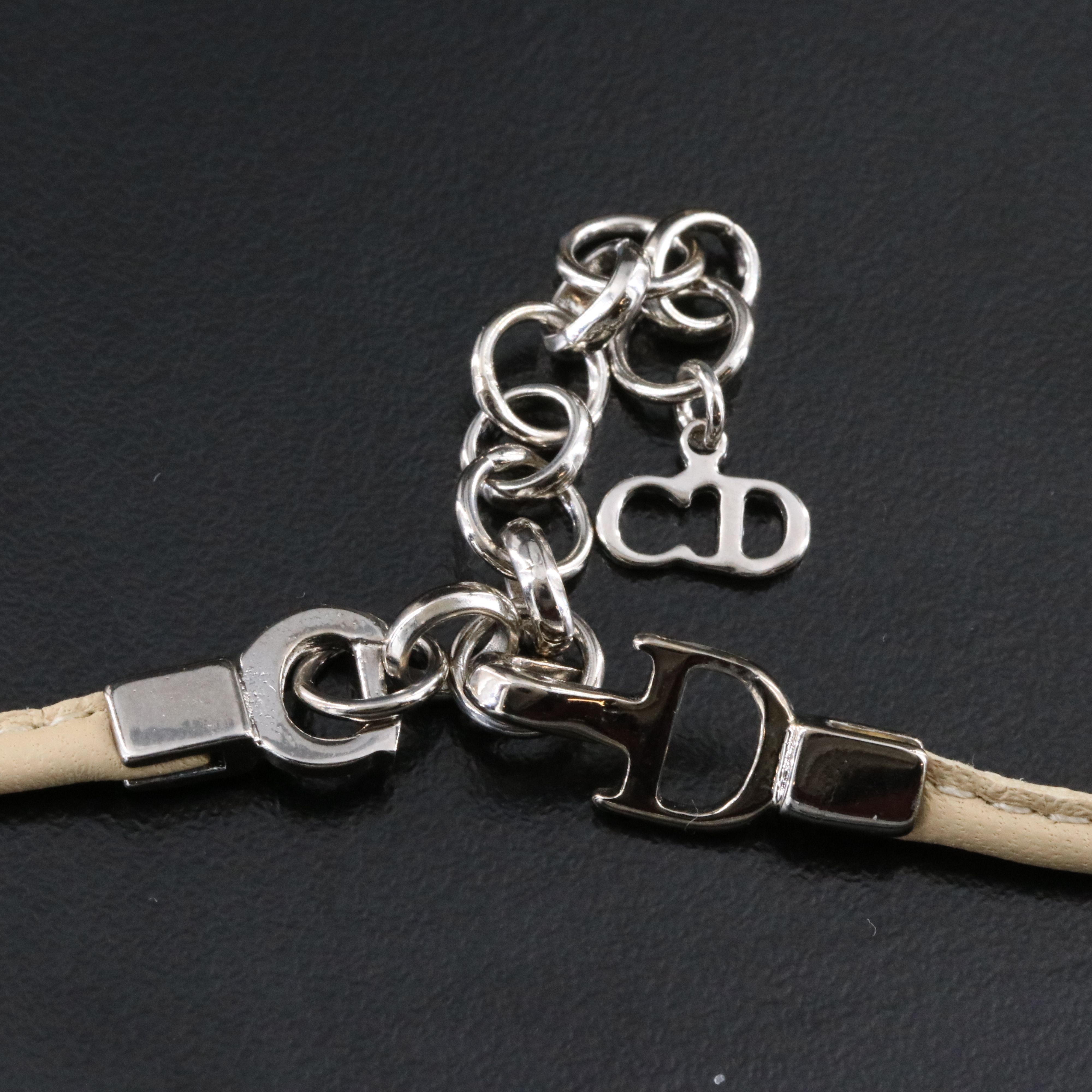 Christian Dior CD Faux Leather Bow Necklace