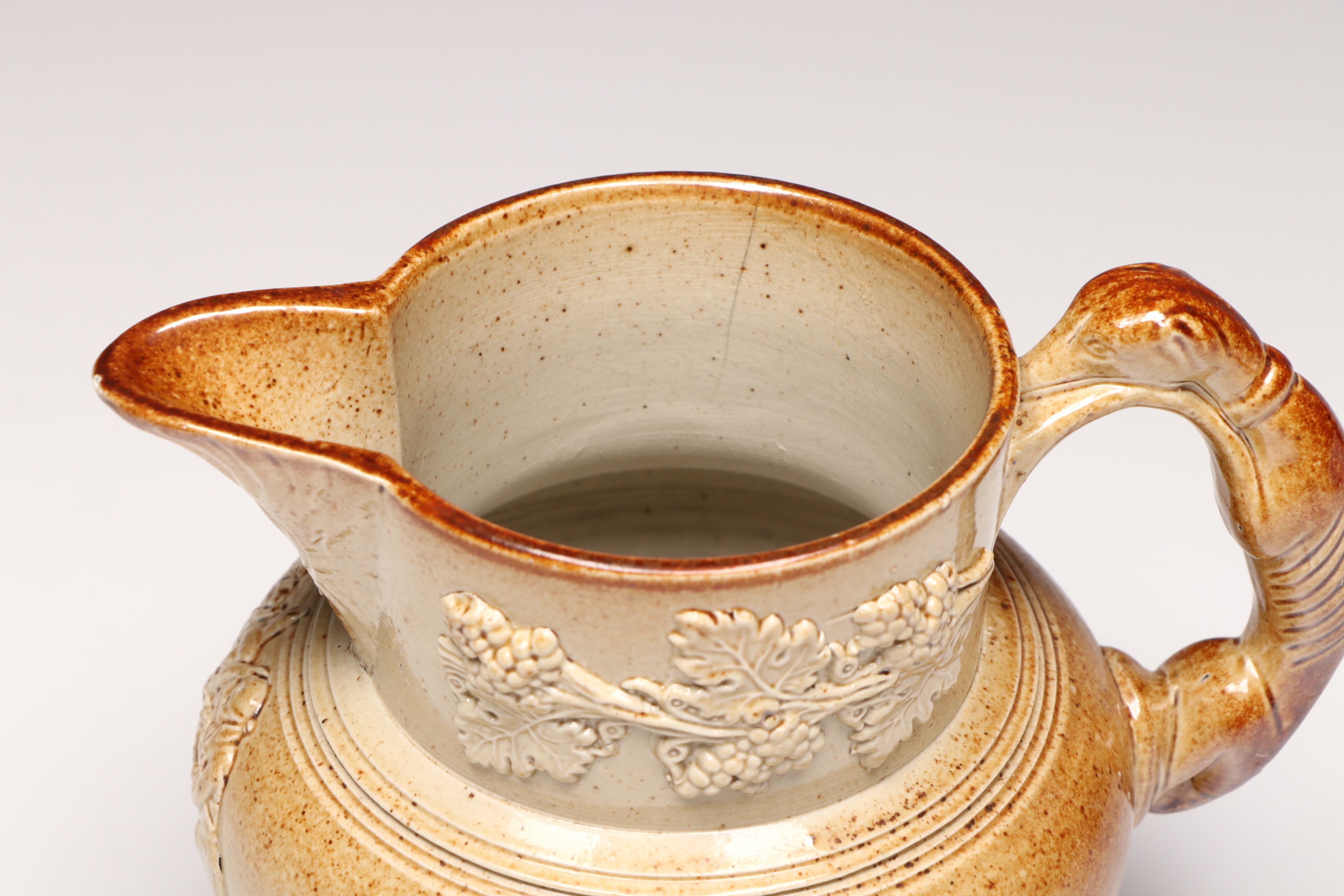 Inscribed Salt-Glazed Stoneware Pitcher with Hunting Scene