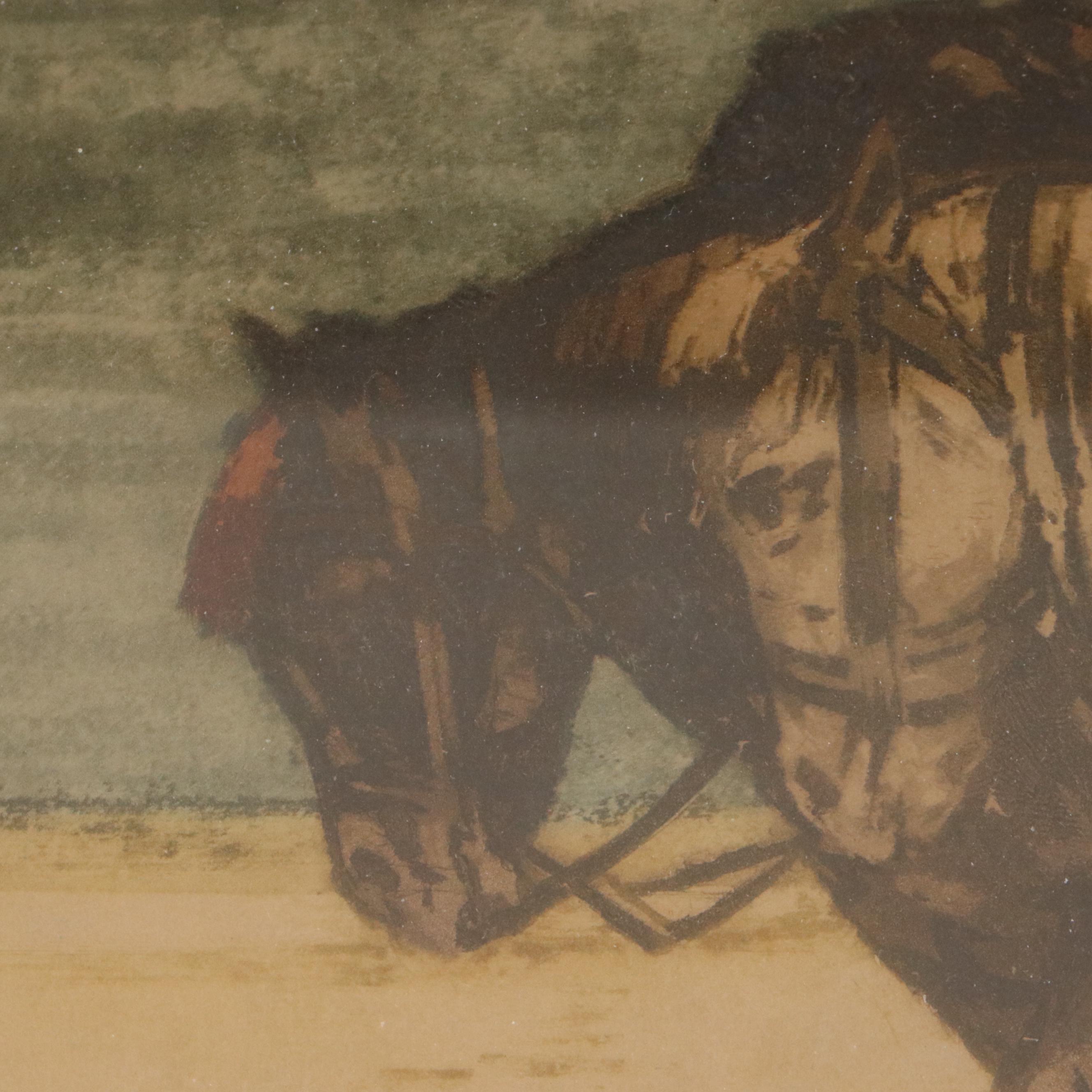 Ferdinand-Jean Luigini Etching of Work Horses in Harbor, Early 20th Century