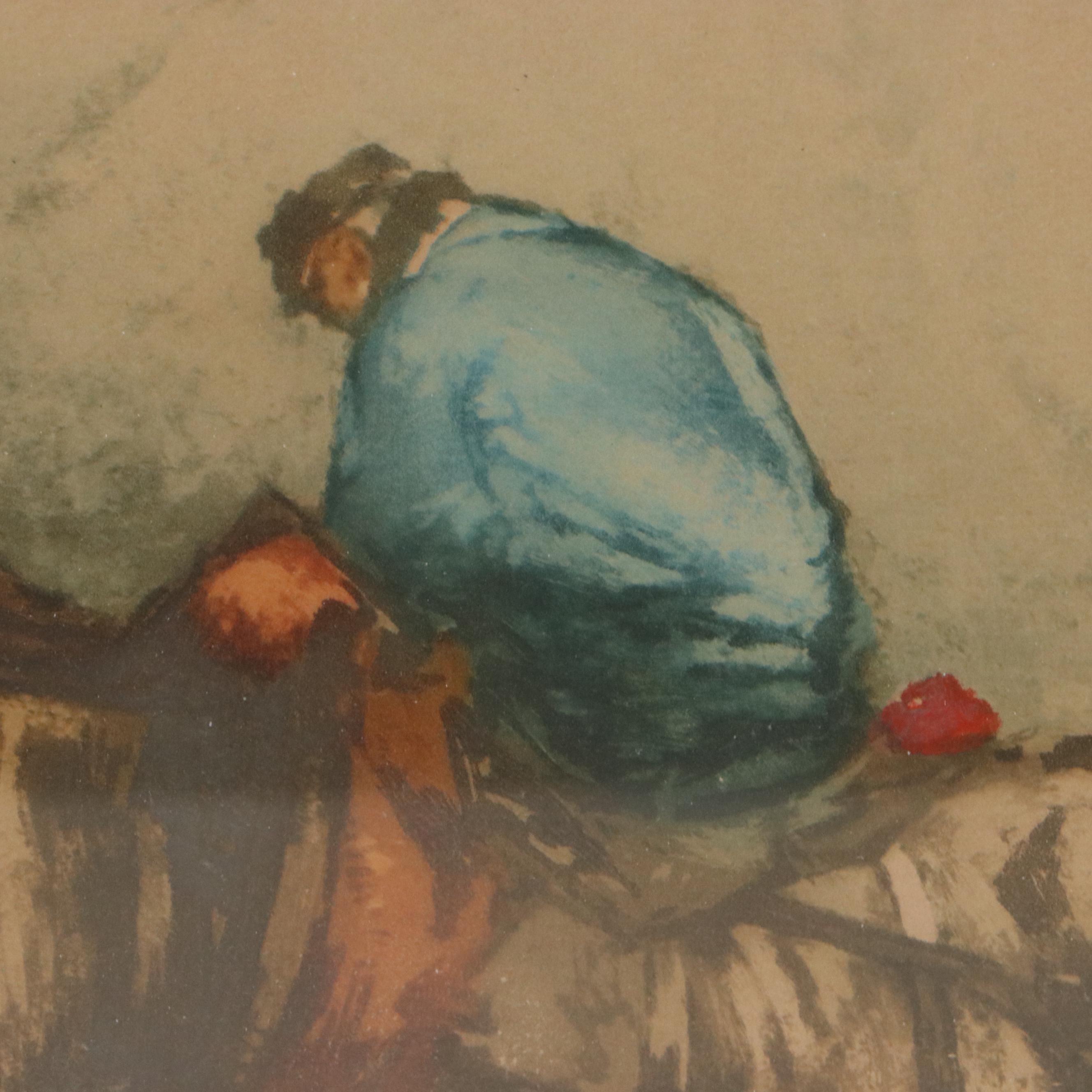 Ferdinand-Jean Luigini Etching of Work Horses in Harbor, Early 20th Century