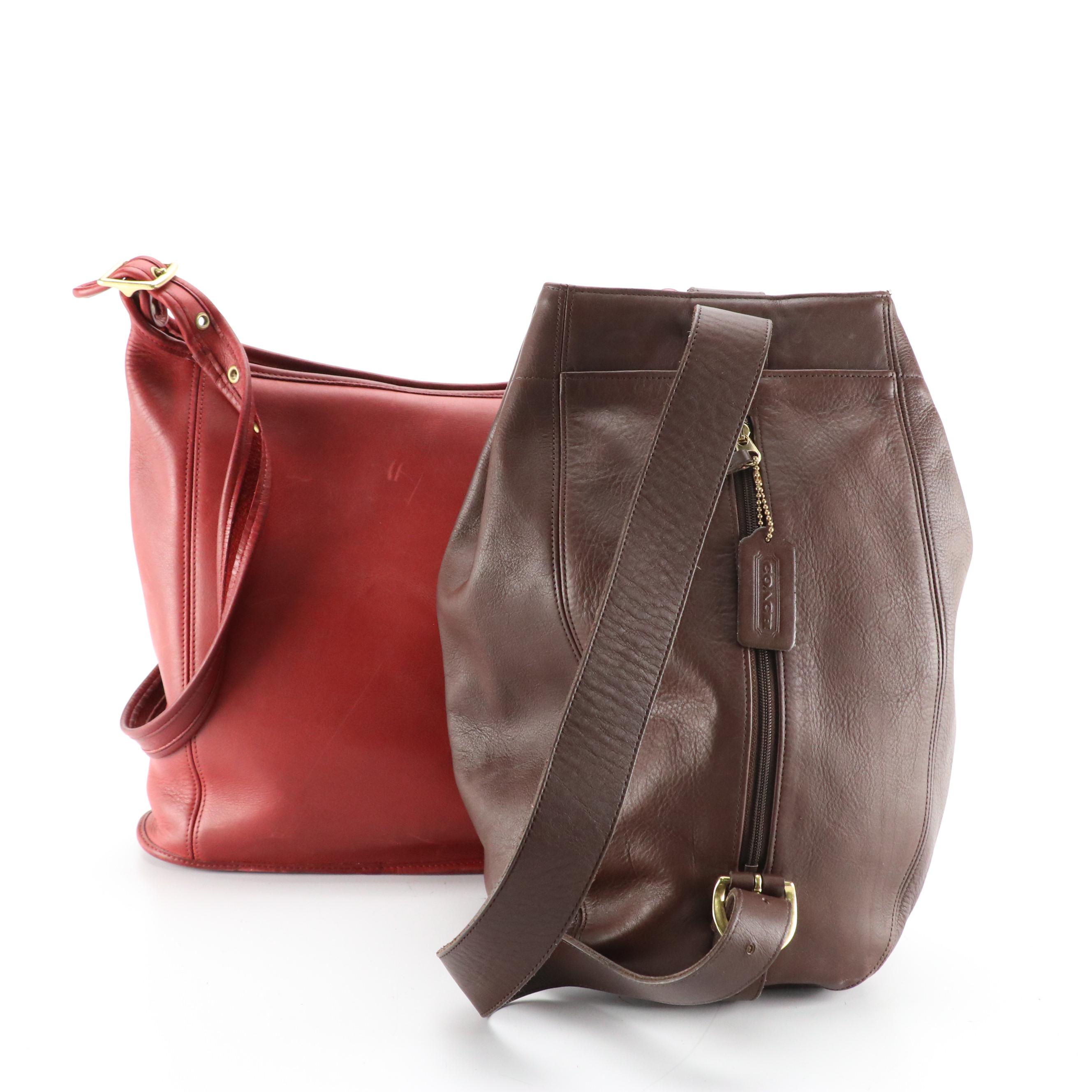 Coach Vintage Red Leather Classic Slim Duffle Sac & Brown Soho Bucket Sling Bag