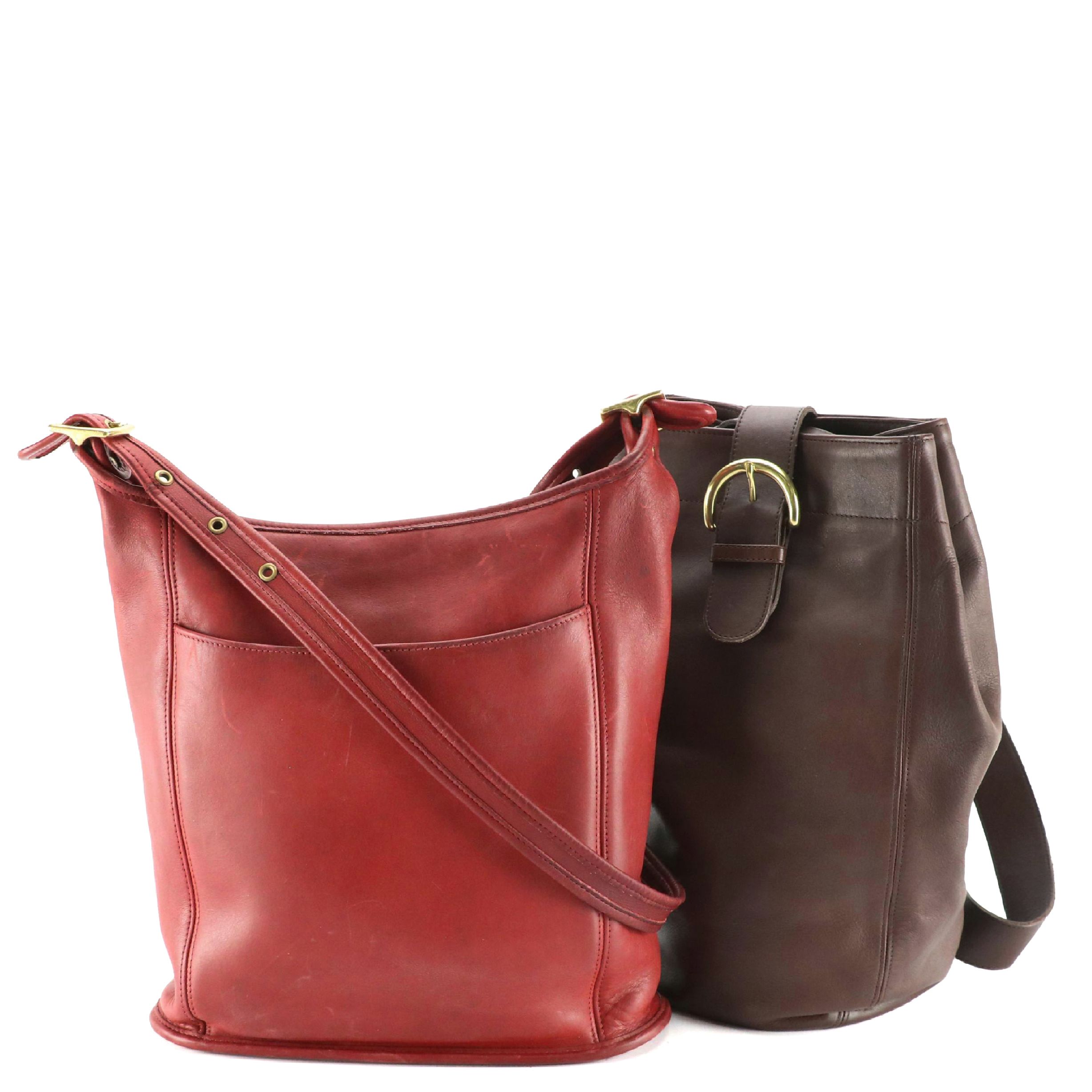 Coach Vintage Red Leather Classic Slim Duffle Sac & Brown Soho Bucket Sling Bag