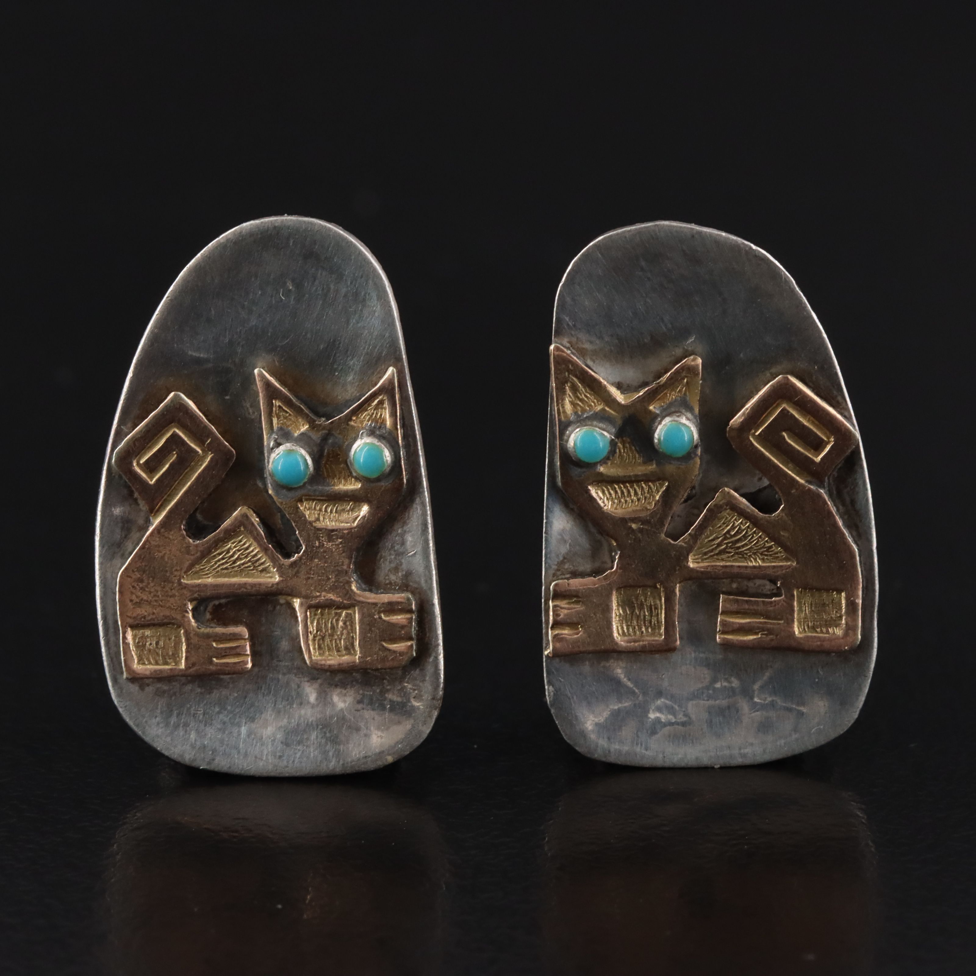 Old Cuzco Sterling Mesoamerican Jaguar Converter Pendant Necklace & Earrings Set