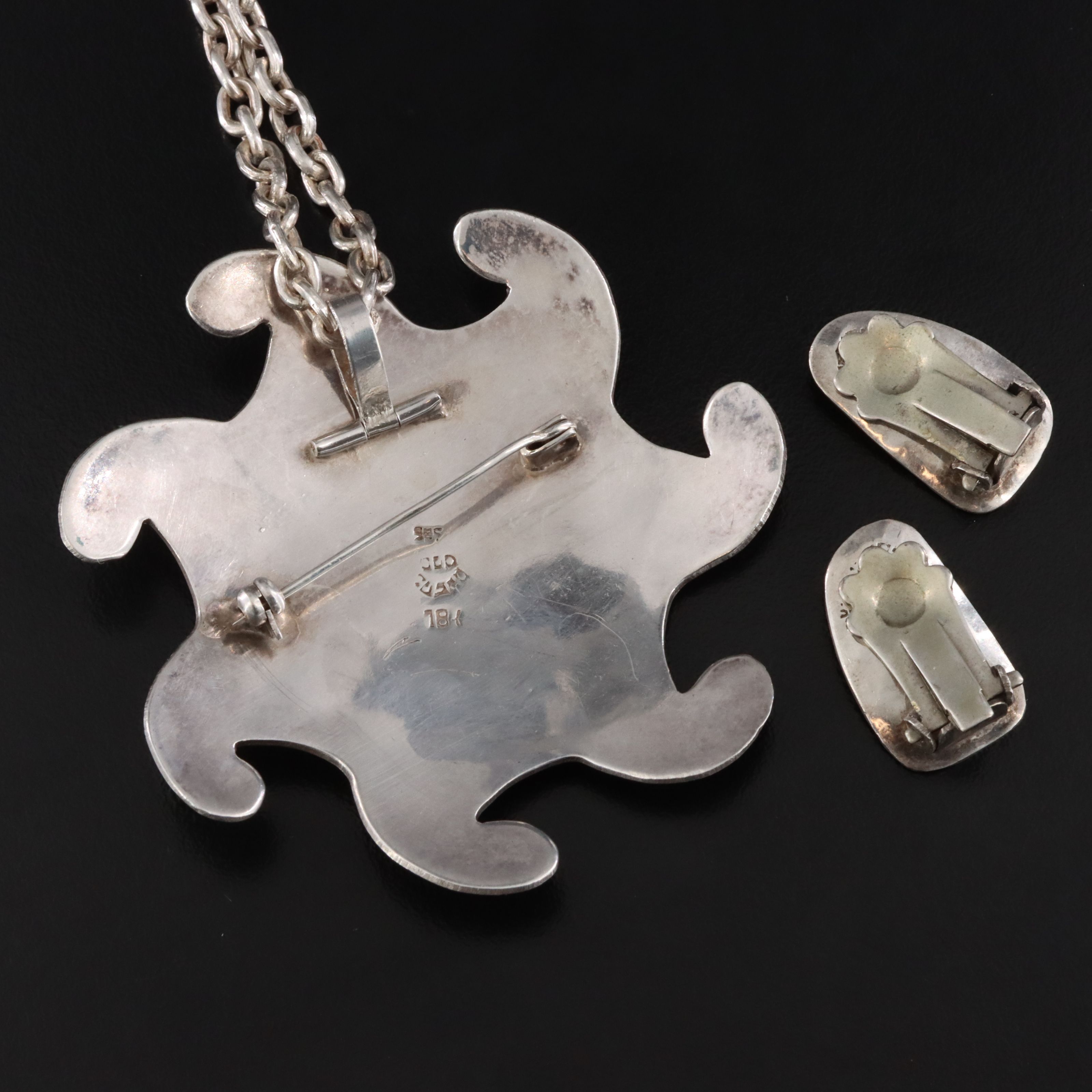 Old Cuzco Sterling Mesoamerican Jaguar Converter Pendant Necklace & Earrings Set