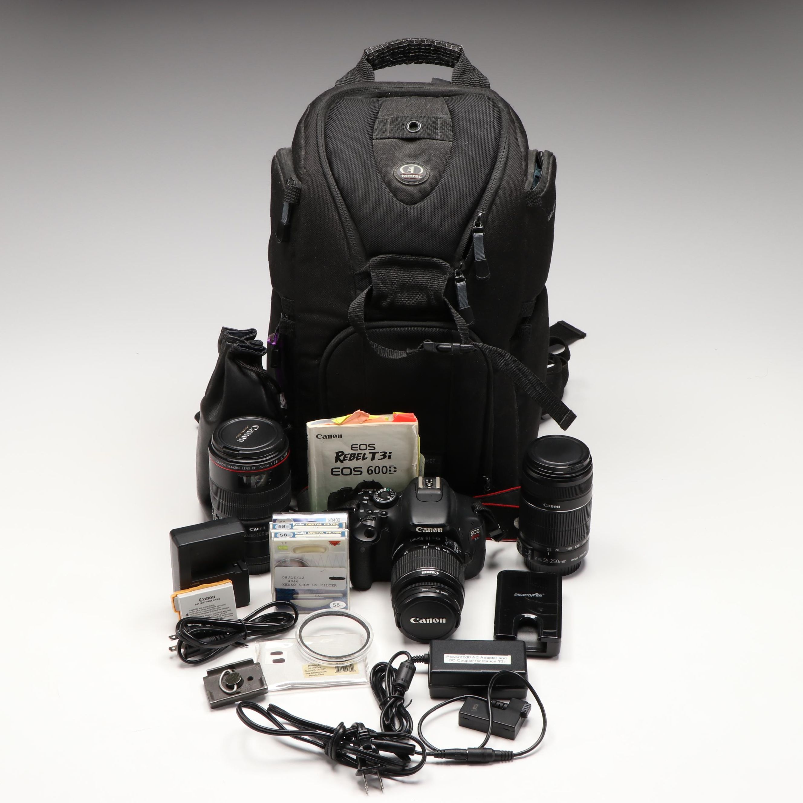 Canon EOS Rebel T3i DSLR Camera with Tarmac Camera Bag and Other Accessories