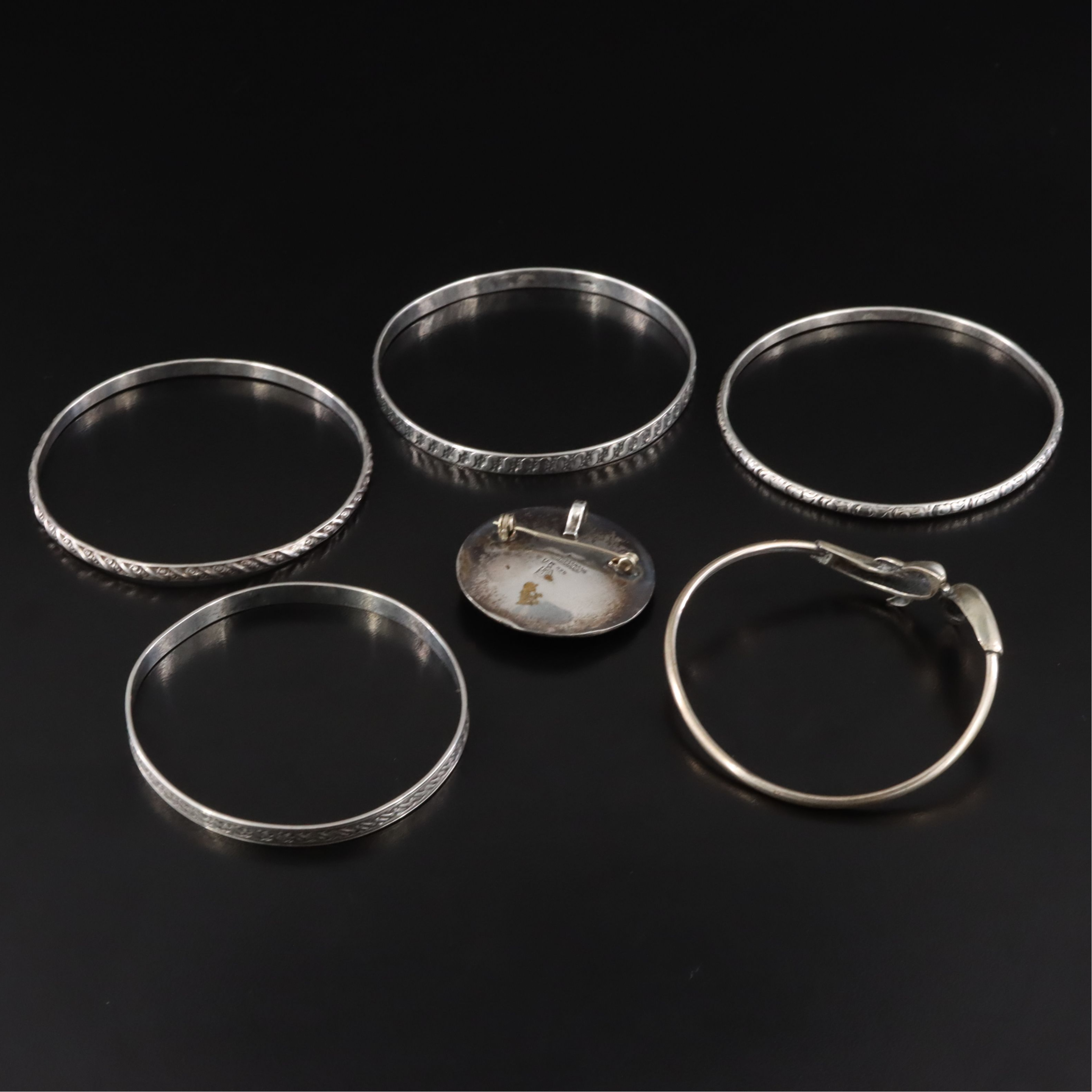 Sterling Bangles, Dolphin Cuff and Mexican Aztec Calendar Converter Brooch