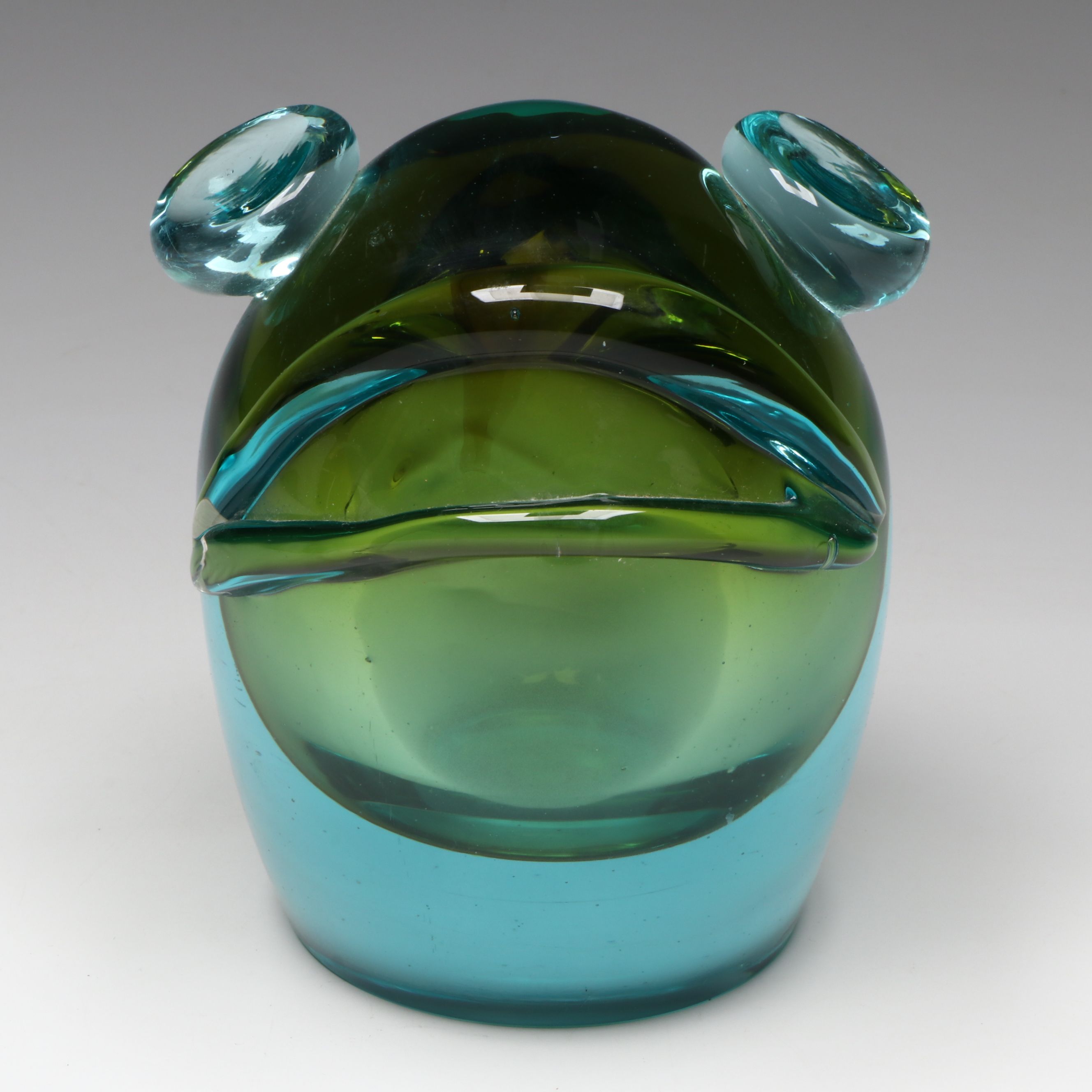 Murano Style Art Glass Sommerso Frog Face Sculpture
