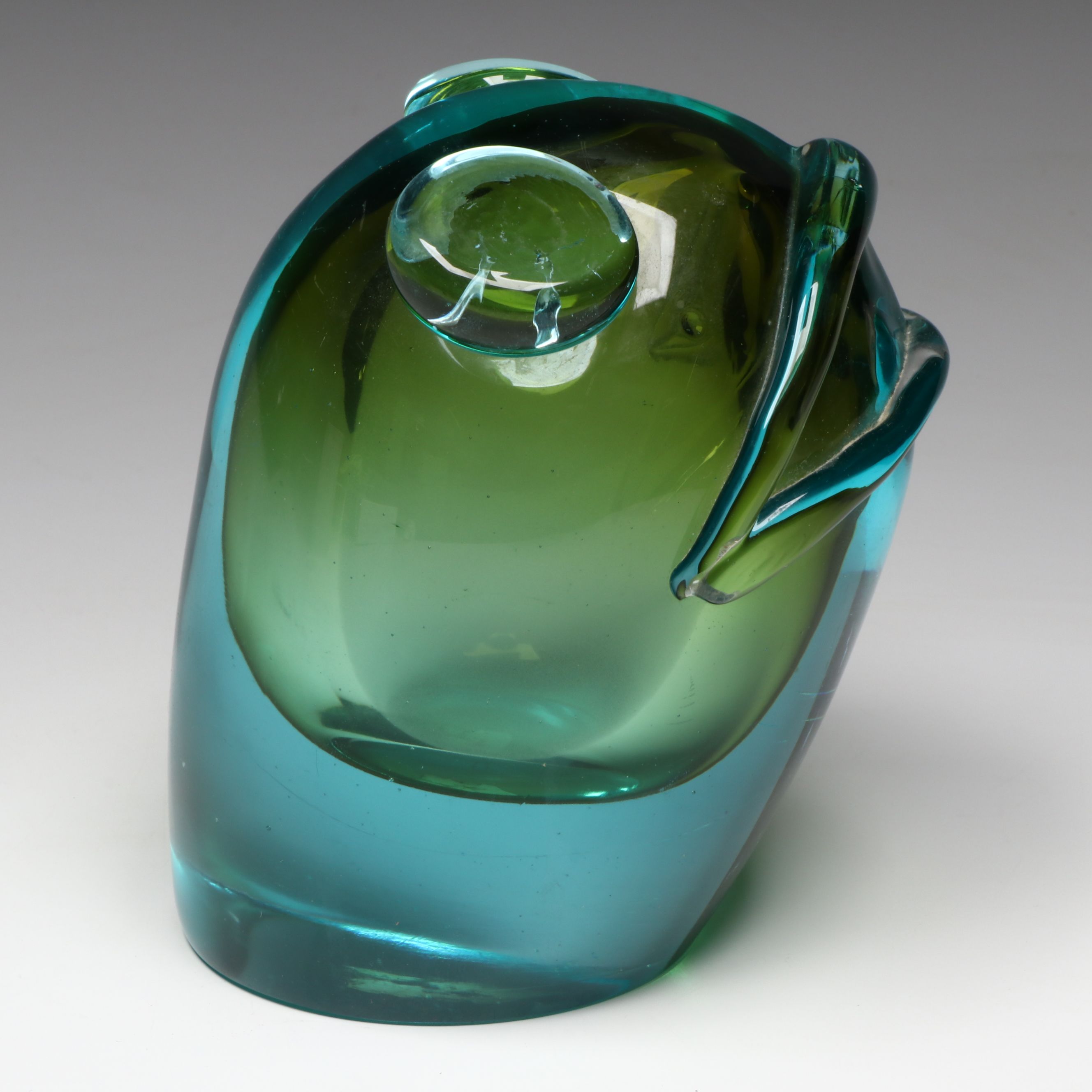Murano Style Art Glass Sommerso Frog Face Sculpture