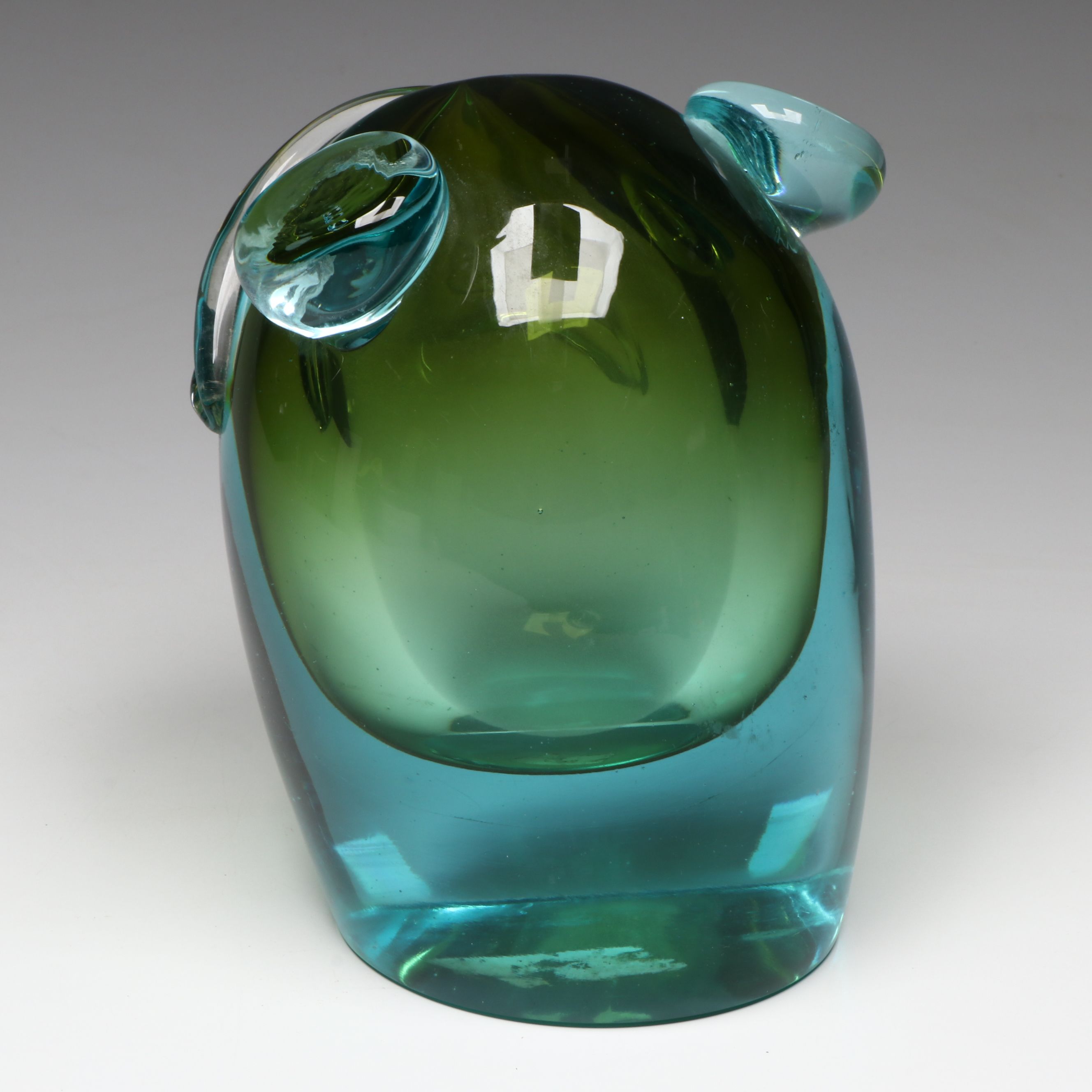 Murano Style Art Glass Sommerso Frog Face Sculpture