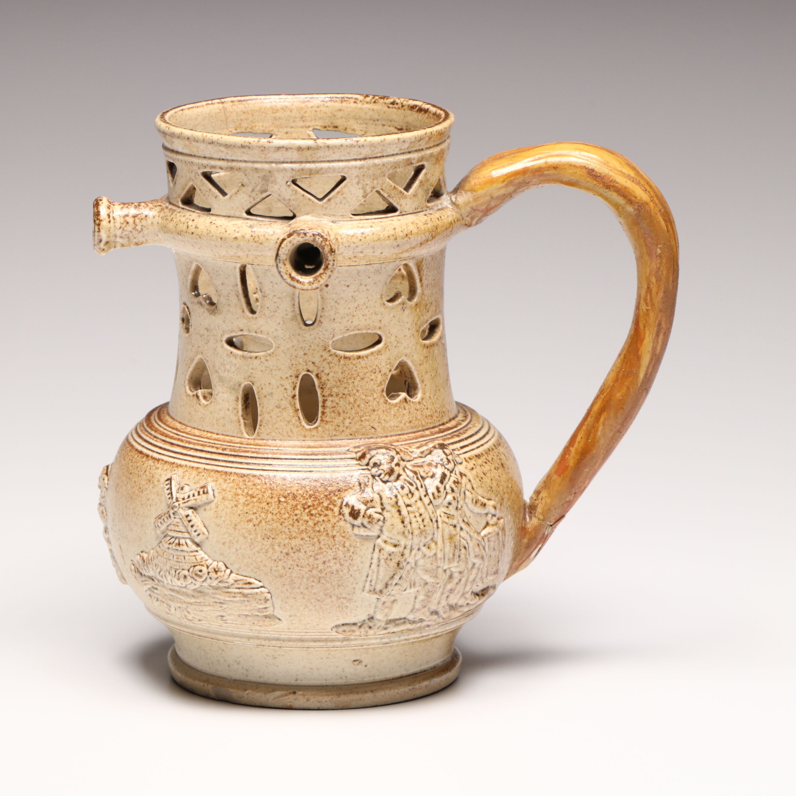 Salt-Glazed Stoneware Puzzle Jug, Late 19th Century