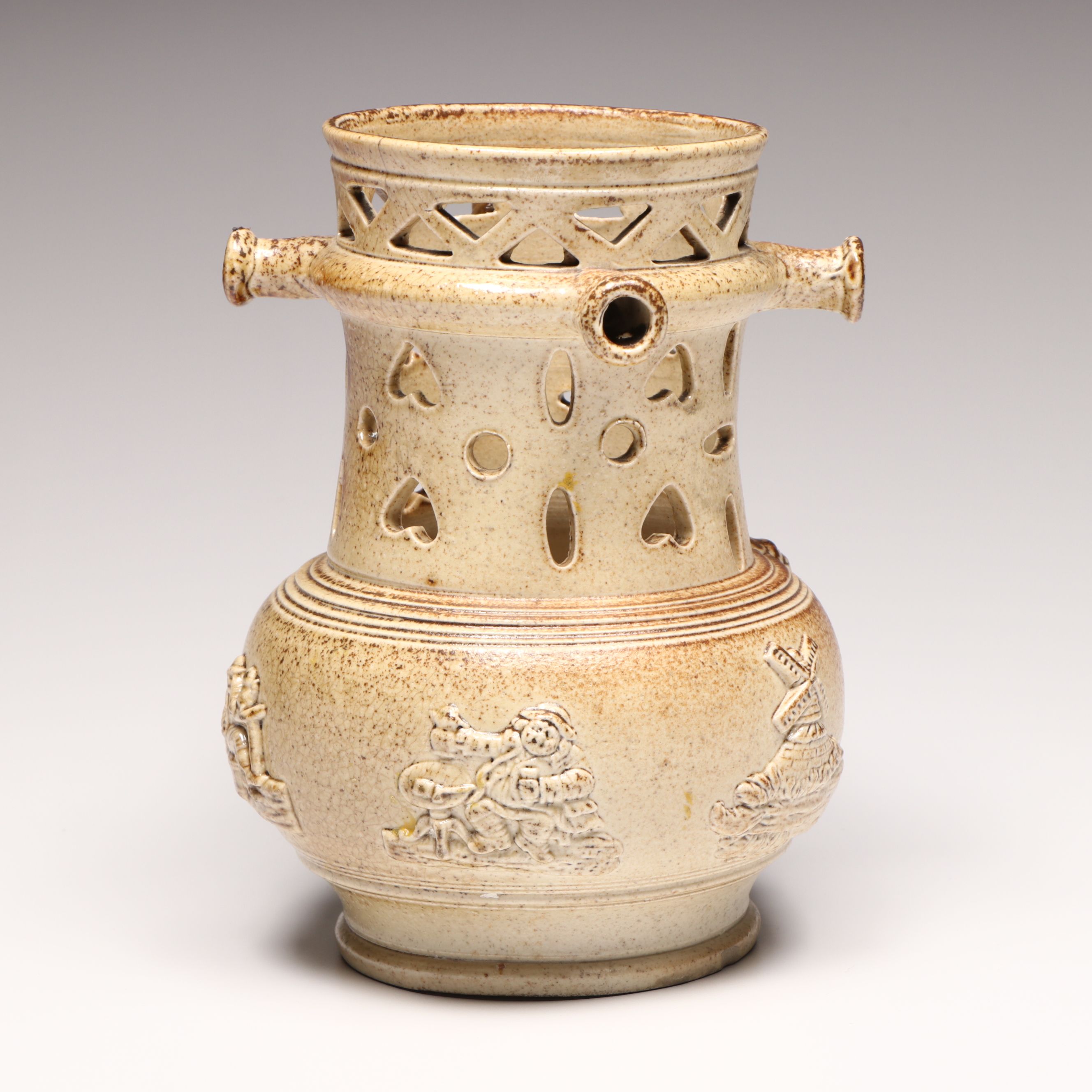 Salt-Glazed Stoneware Puzzle Jug, Late 19th Century
