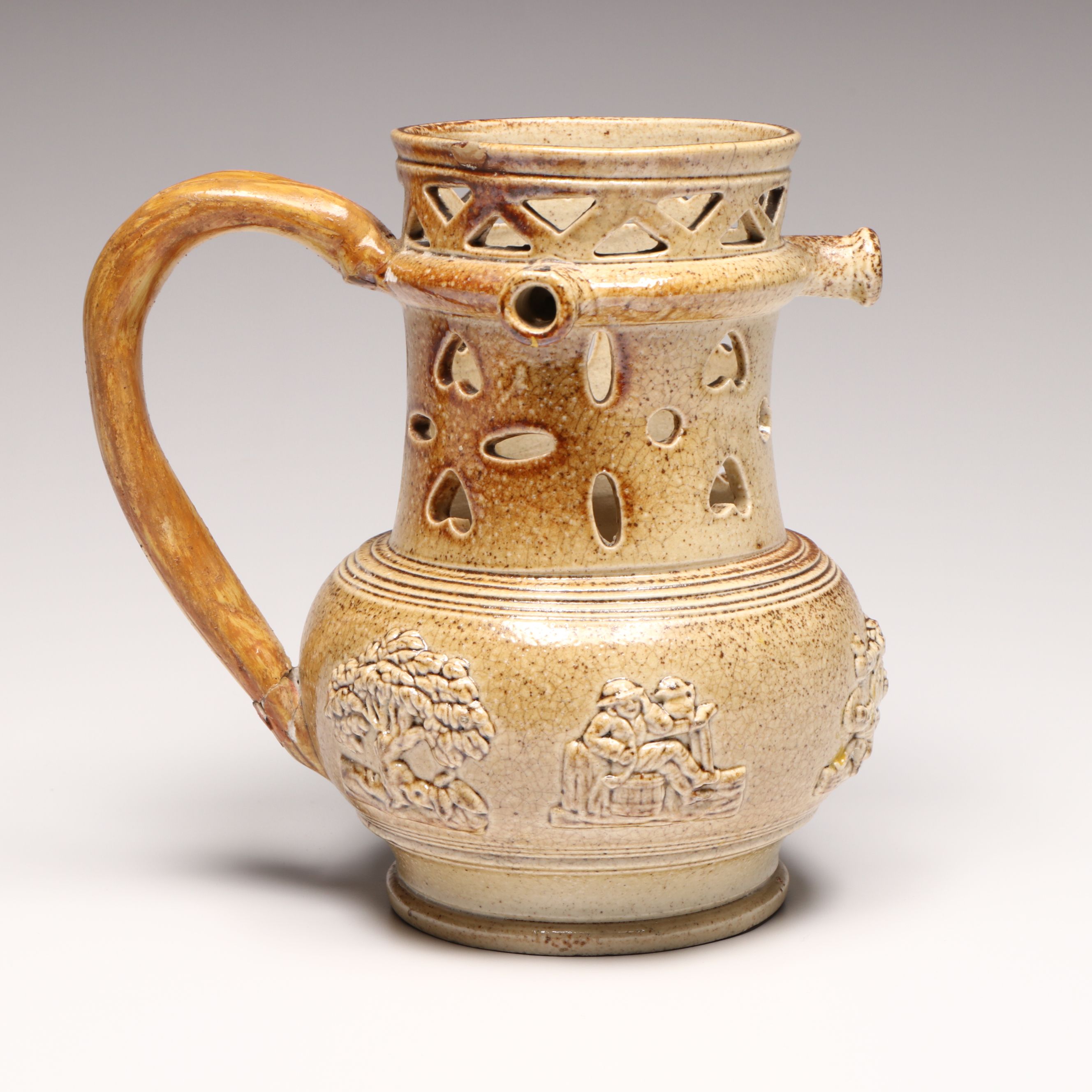 Salt-Glazed Stoneware Puzzle Jug, Late 19th Century