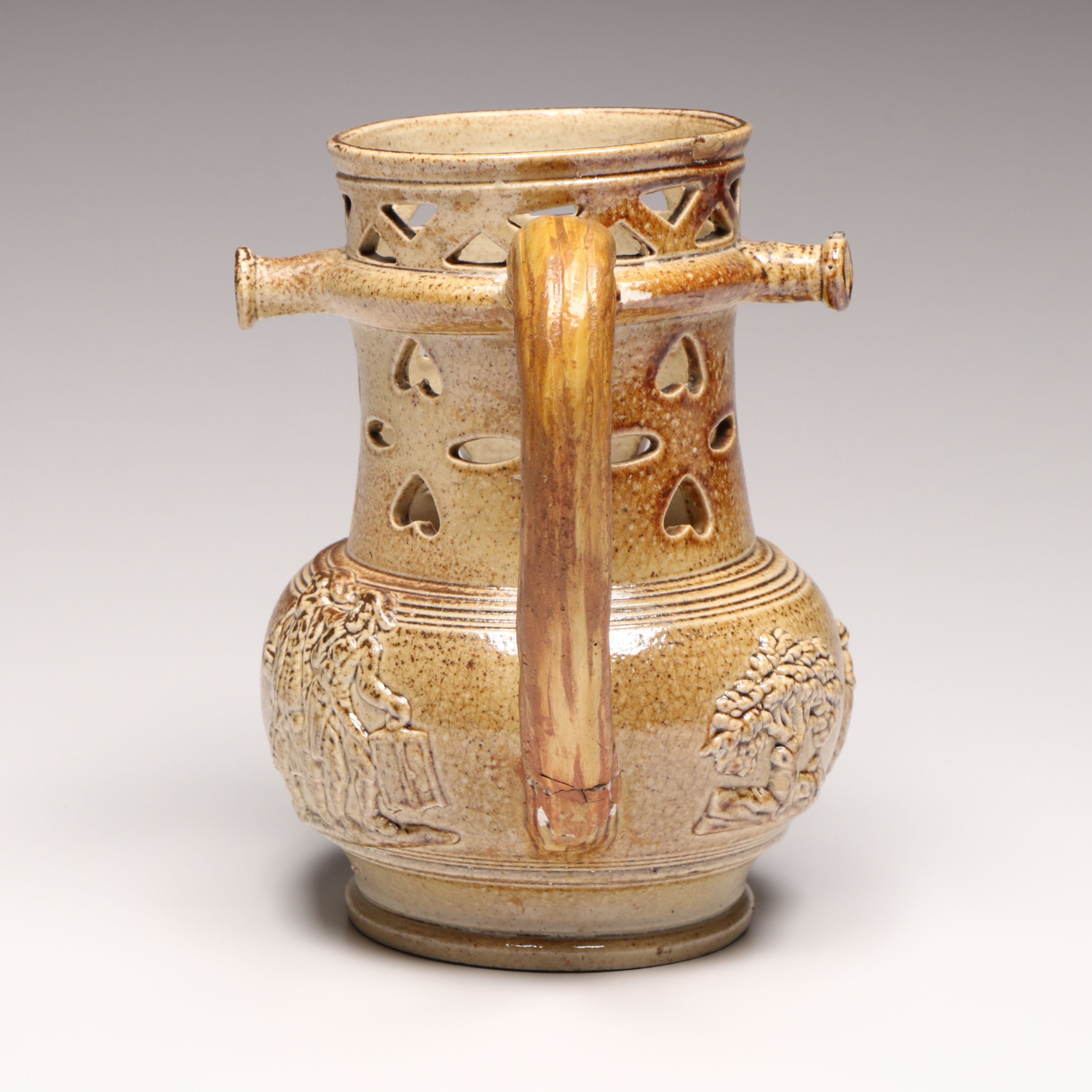 Salt-Glazed Stoneware Puzzle Jug, Late 19th Century