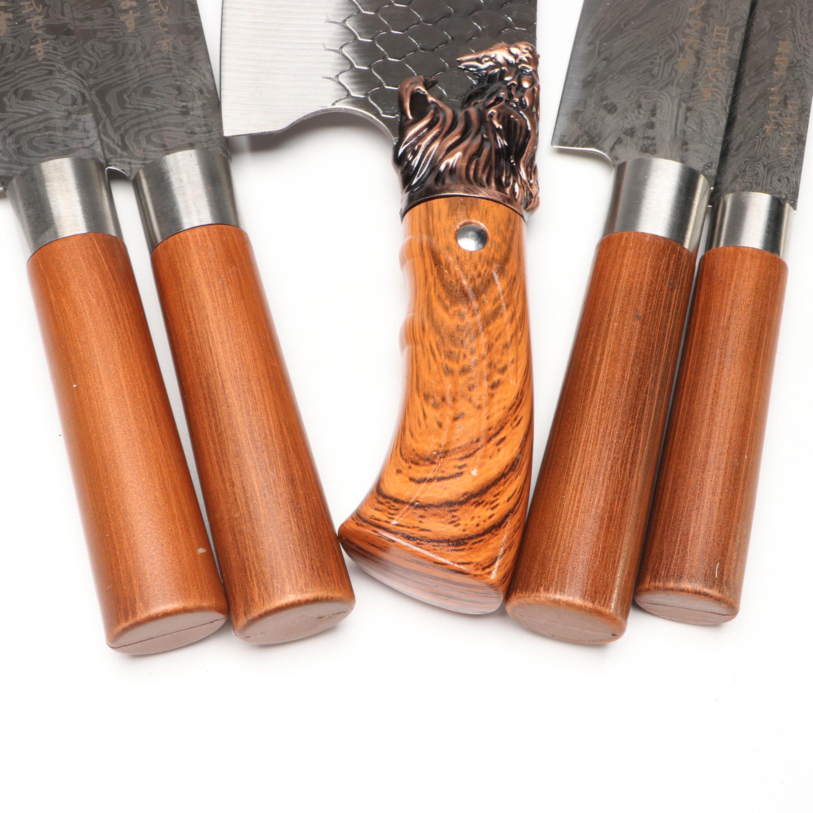 Japanese Style Etched Stainless and Dragon Scale Chef's Knives