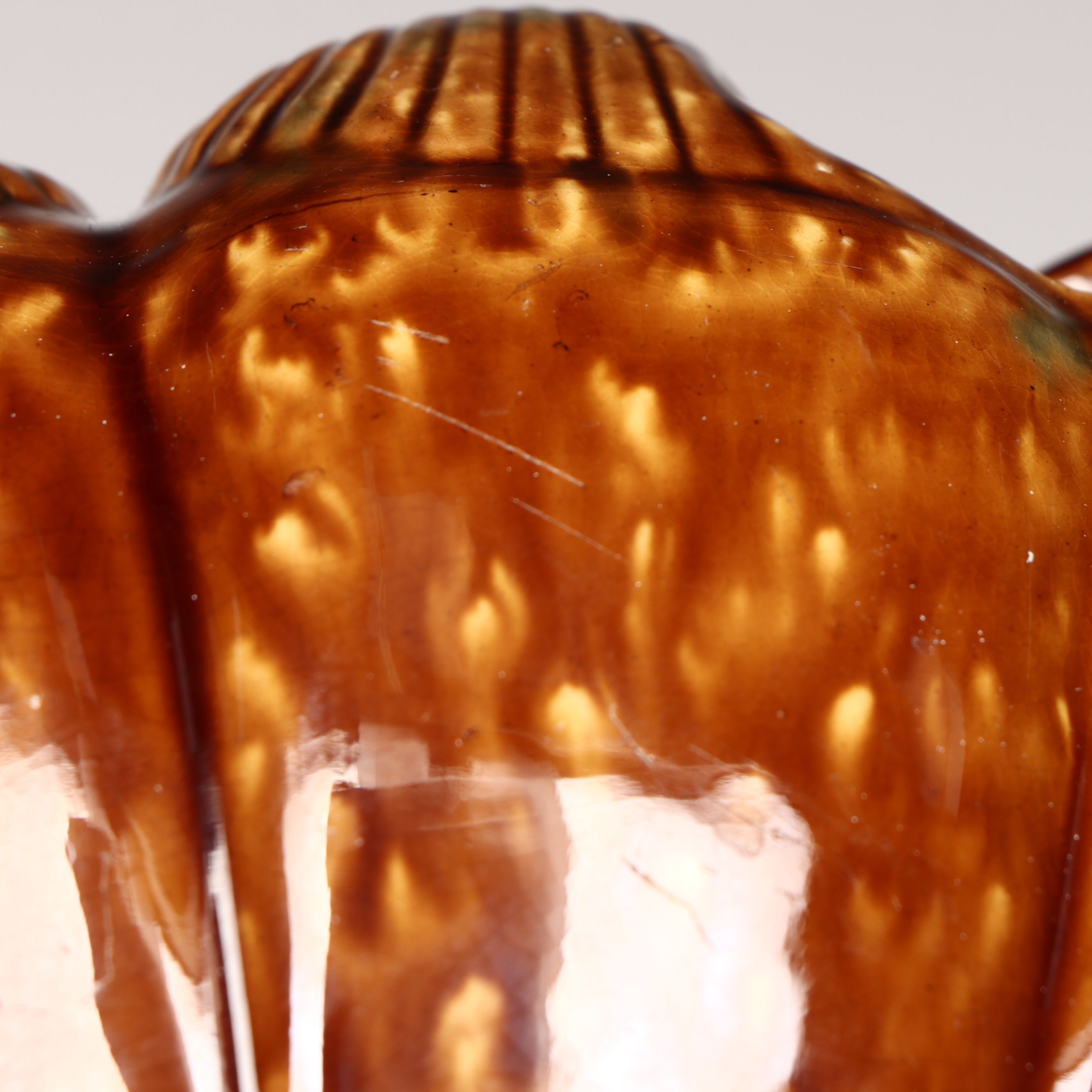 Shell Surround Ceramic Rockingham Spittoon, Late 19th Century