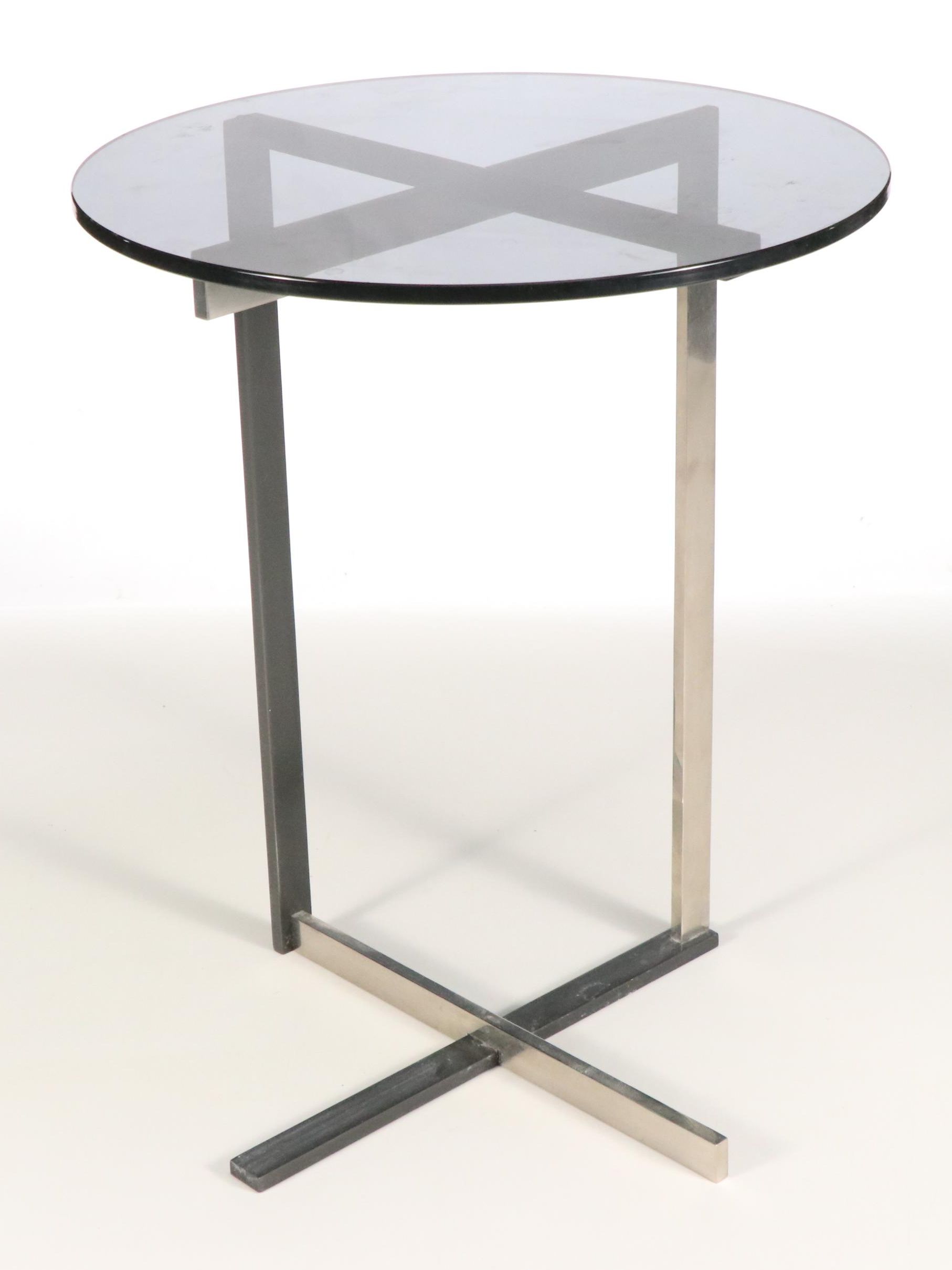 Mid Century Modern Chrome and Black Enamel Side Table with Smoked Glass Top