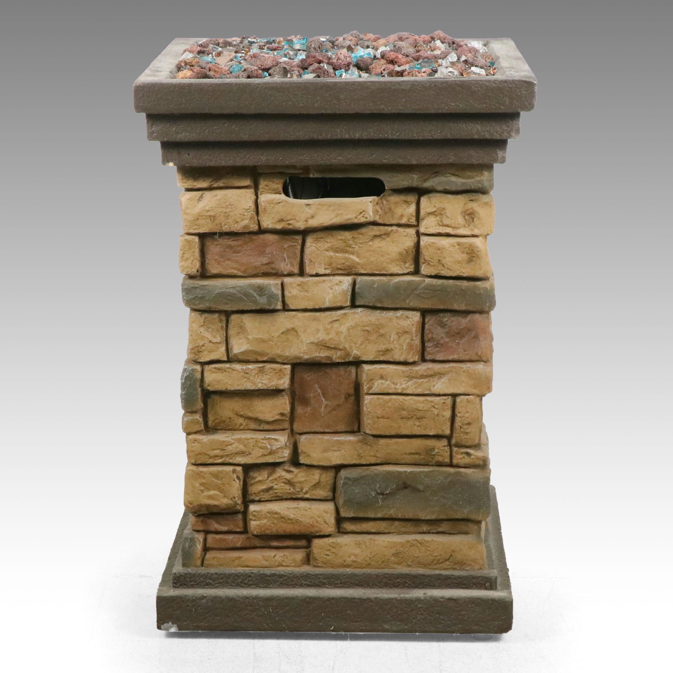 Contemporary Faux Stacked Stone Outdoor Gas Fire Pillar