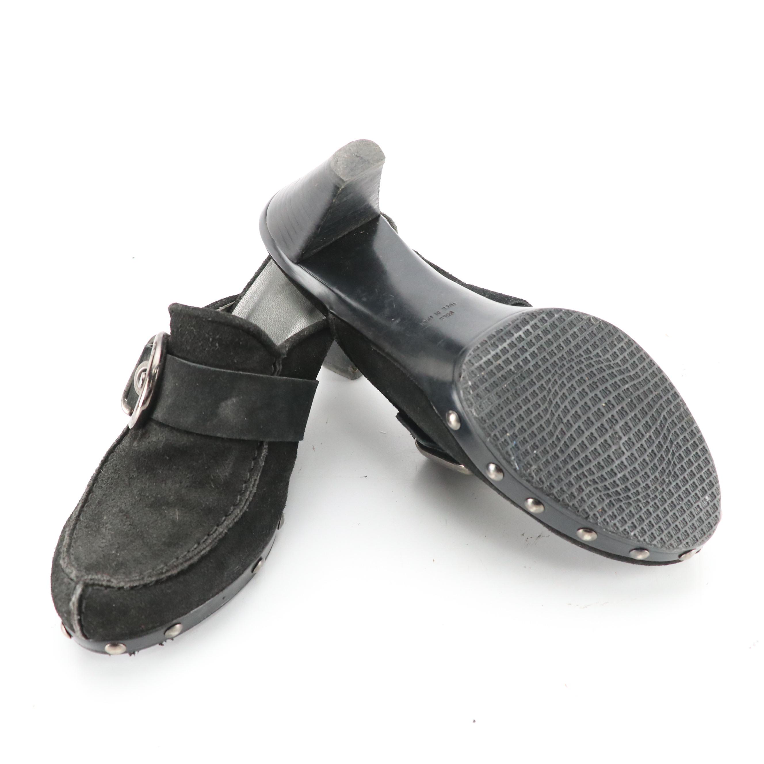 Lucchese Suede Square Tip Cowgirl Boots and Stuart Weitzman Black Suede Clogs