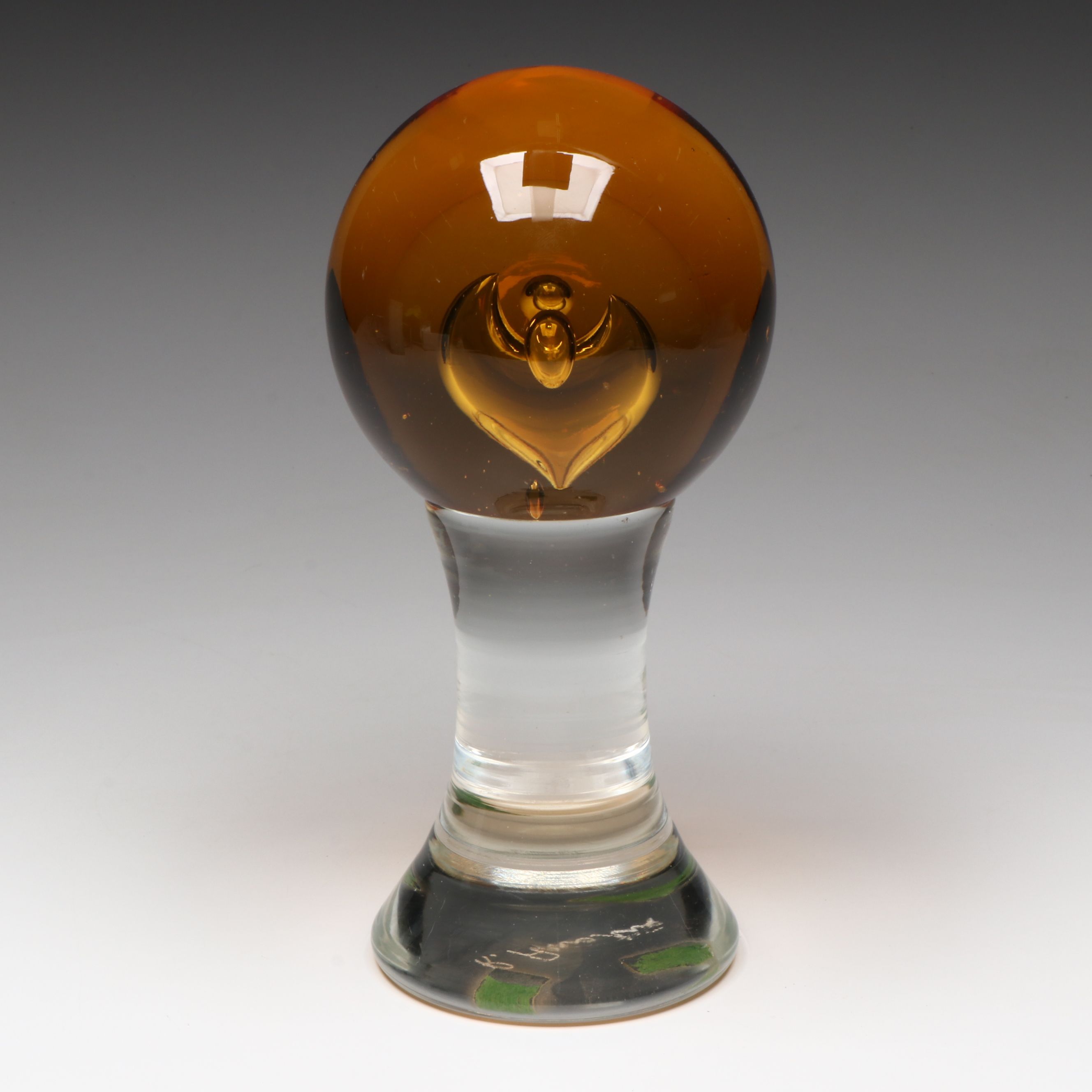 Renato Anatrà Controlled Bubble Art Glass Amber and Clear Glass Paperweight