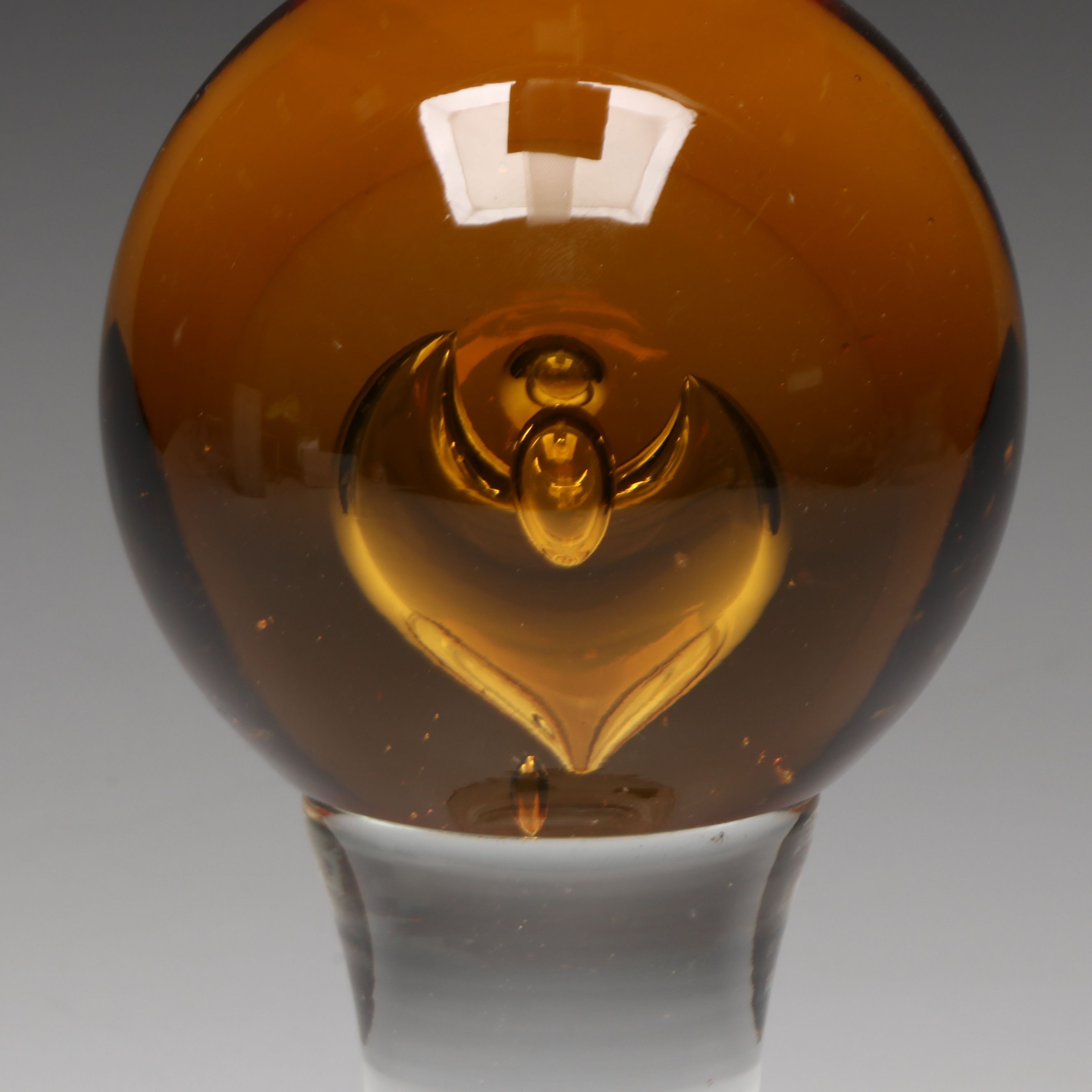 Renato Anatrà Controlled Bubble Art Glass Amber and Clear Glass Paperweight