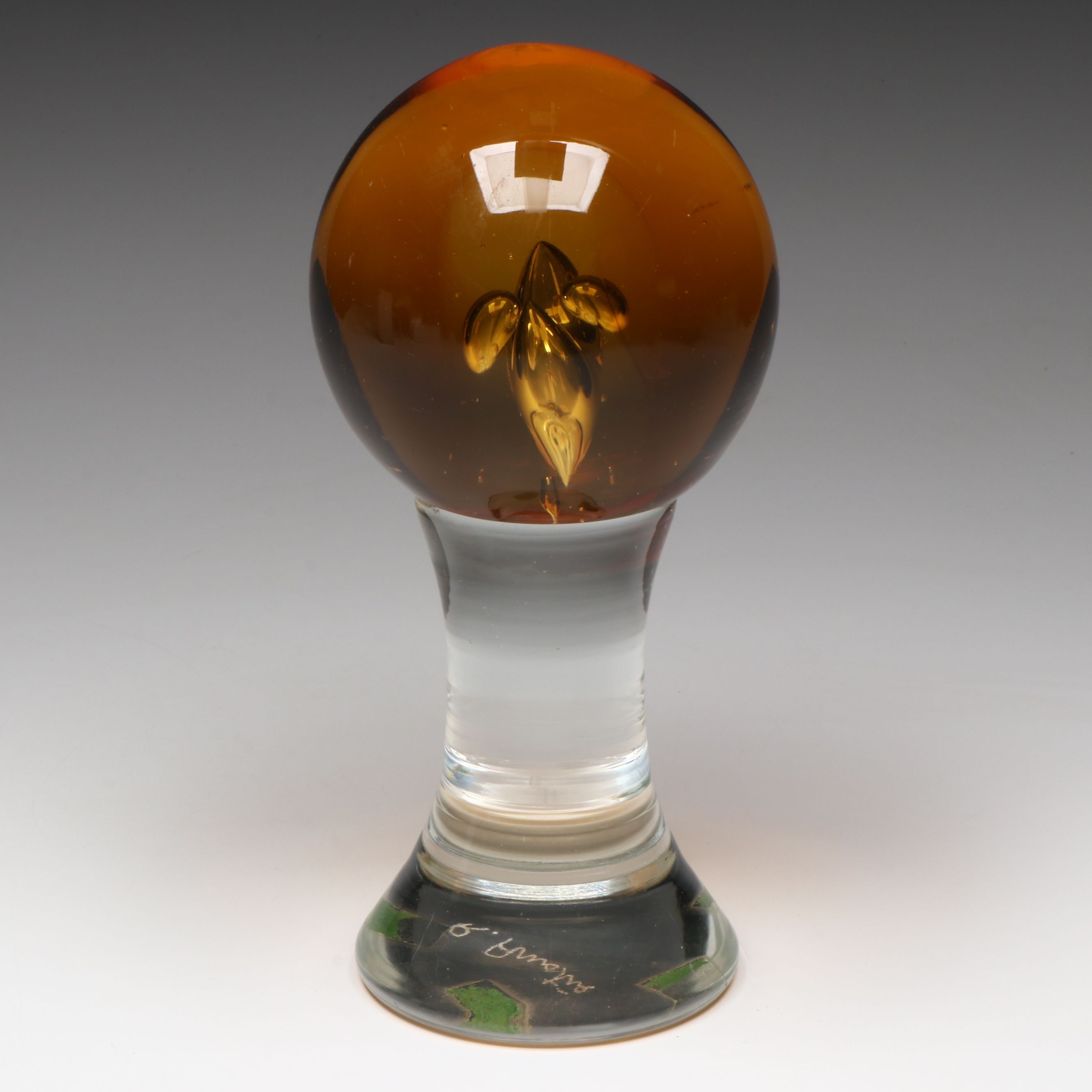 Renato Anatrà Controlled Bubble Art Glass Amber and Clear Glass Paperweight