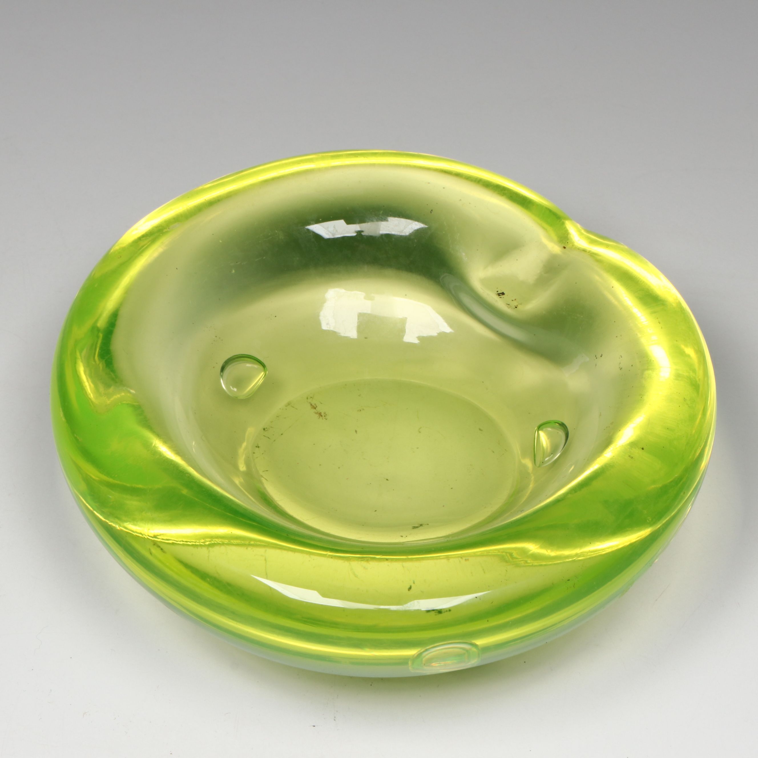 Vaseline Glass Ashtray with Clear and Black Glass Double Ashtray