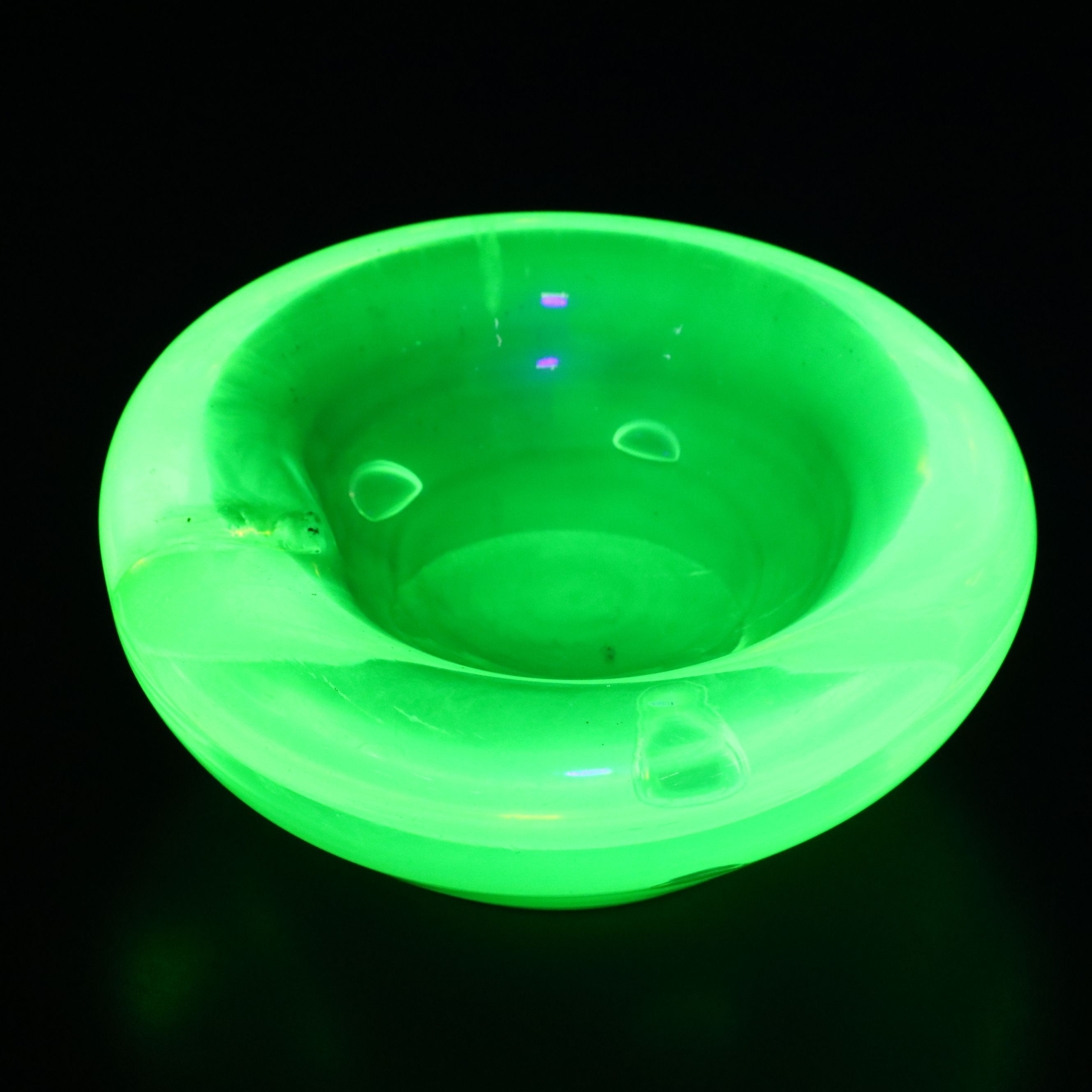 Vaseline Glass Ashtray with Clear and Black Glass Double Ashtray