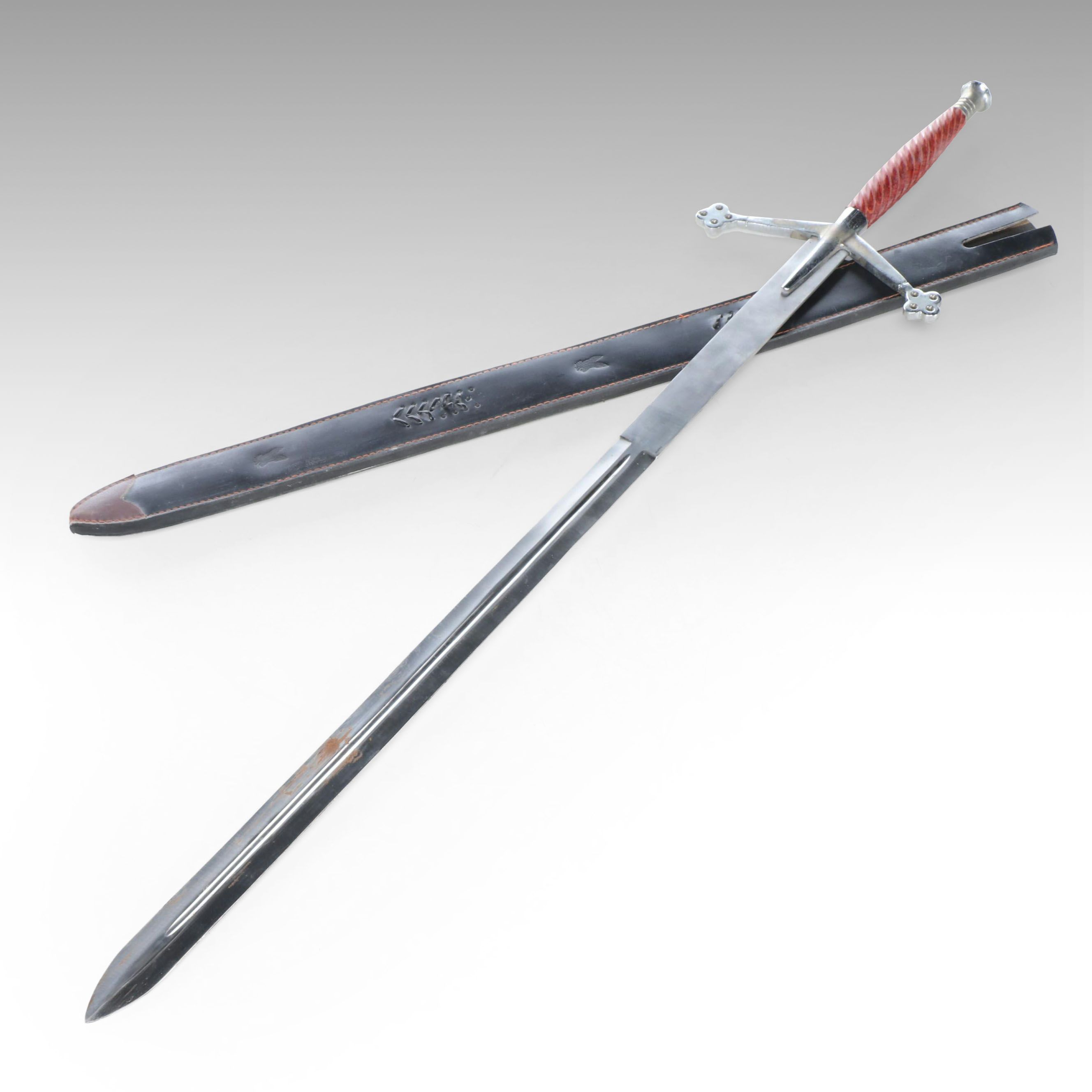 Scottish Claymore Style Sword in Leather Scabbard