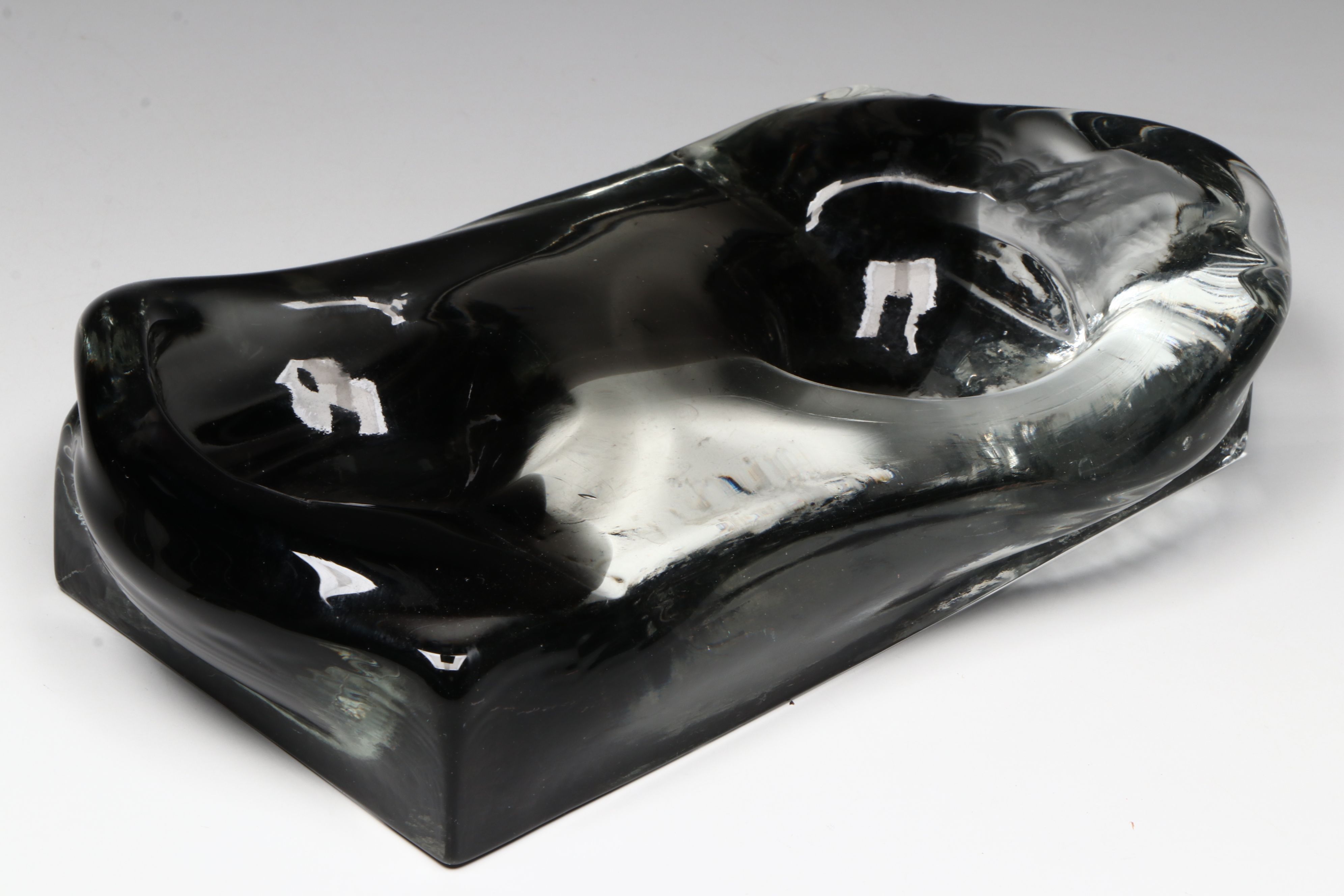 Vaseline Glass Ashtray with Clear and Black Glass Double Ashtray