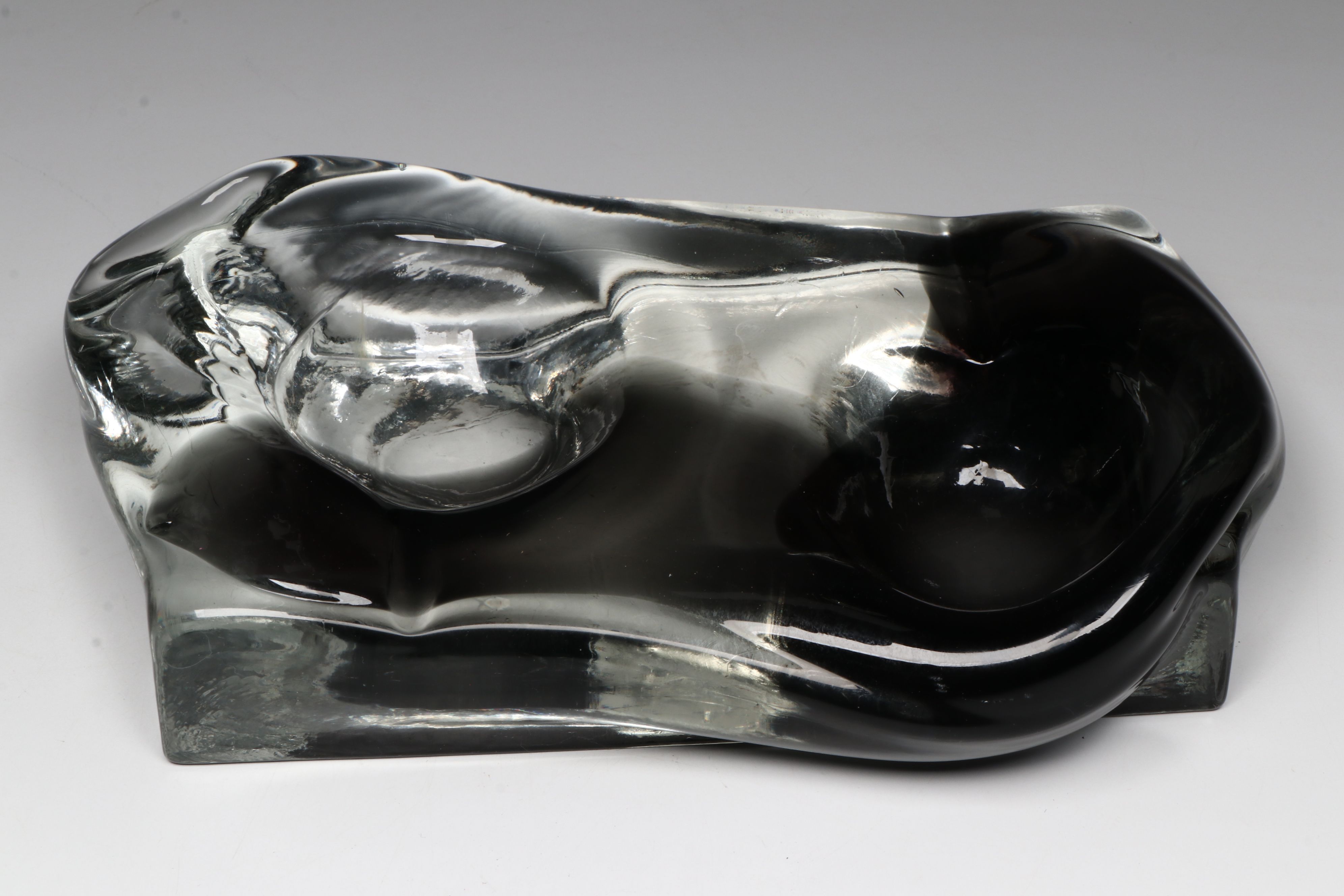 Vaseline Glass Ashtray with Clear and Black Glass Double Ashtray