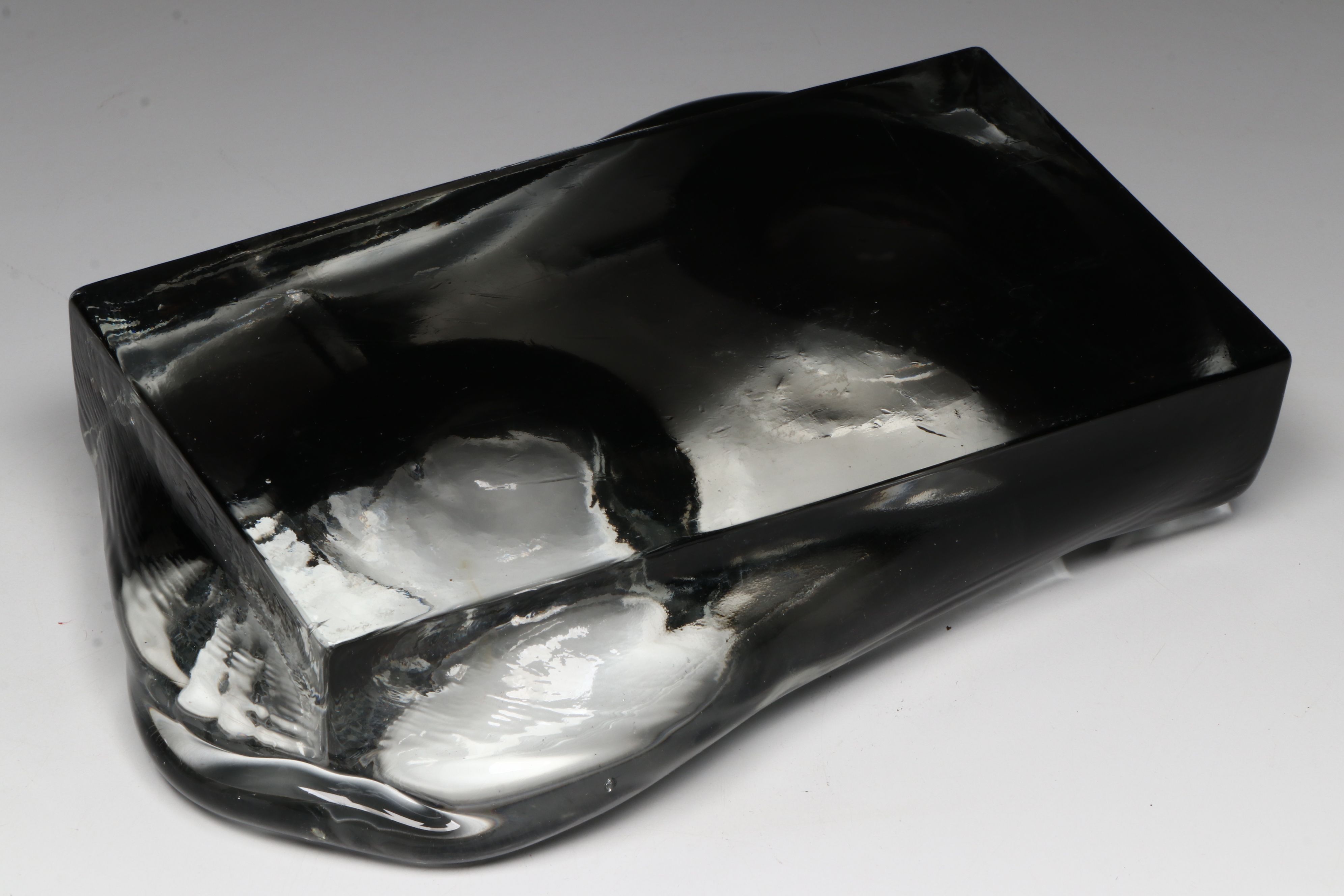 Vaseline Glass Ashtray with Clear and Black Glass Double Ashtray